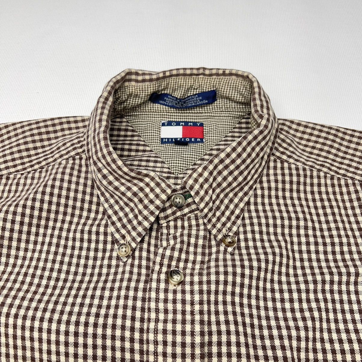 Tommy Hilfiger × Vintage Vintage Tommy Hilfiger Shirt Brown Tan Plaid Collared Button Size US XL / EU 56 / 4 - 4 Thumbnail