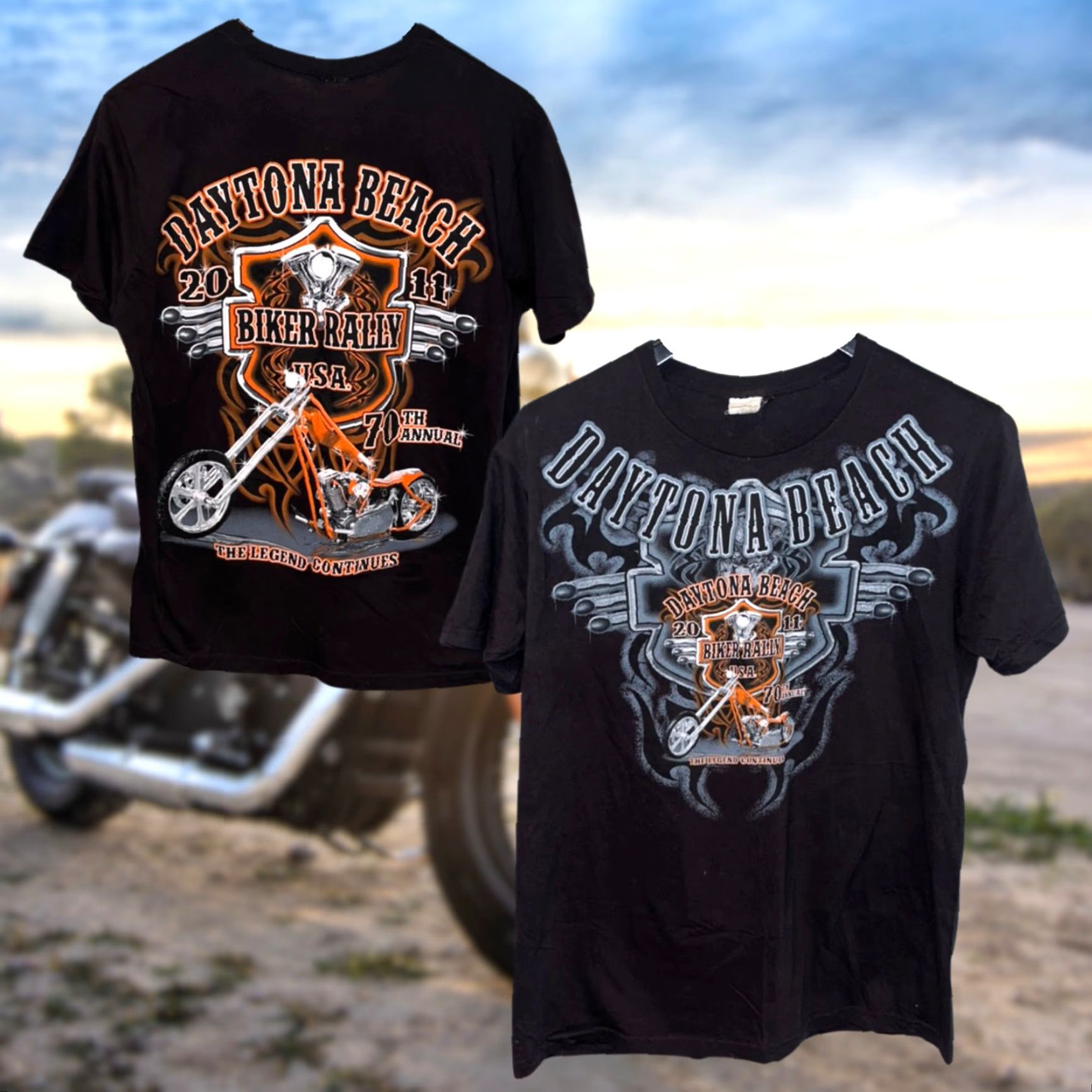 Vintage VINTAGE Daytona Beach 2011 Bike Week 70th Annual Biker Rally T-Shirt Tee Sz. L Size US L / EU 52-54 / 3 - 8 Thumbnail