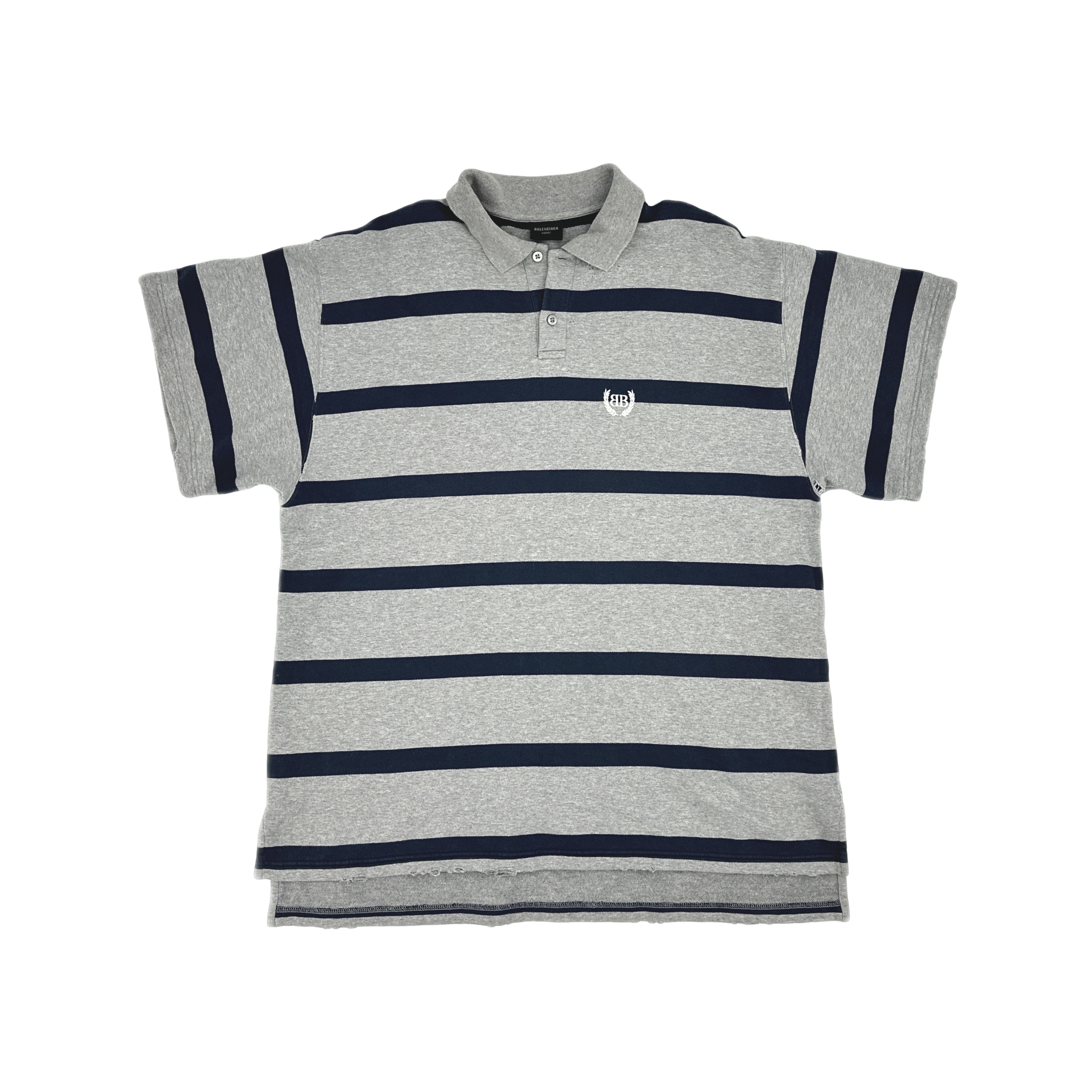 Balenciaga Balenciaga Laurel Distressed Striped Polo Size 3 Size US L / EU 52-54 / 3 - 1 Thumbnail