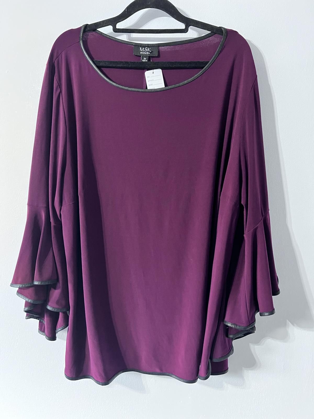 Other MSK Women Plum Top with Fluted Sleeves Size 3X Size XXL / US 16-18 / IT 52-54 - 1 Thumbnail