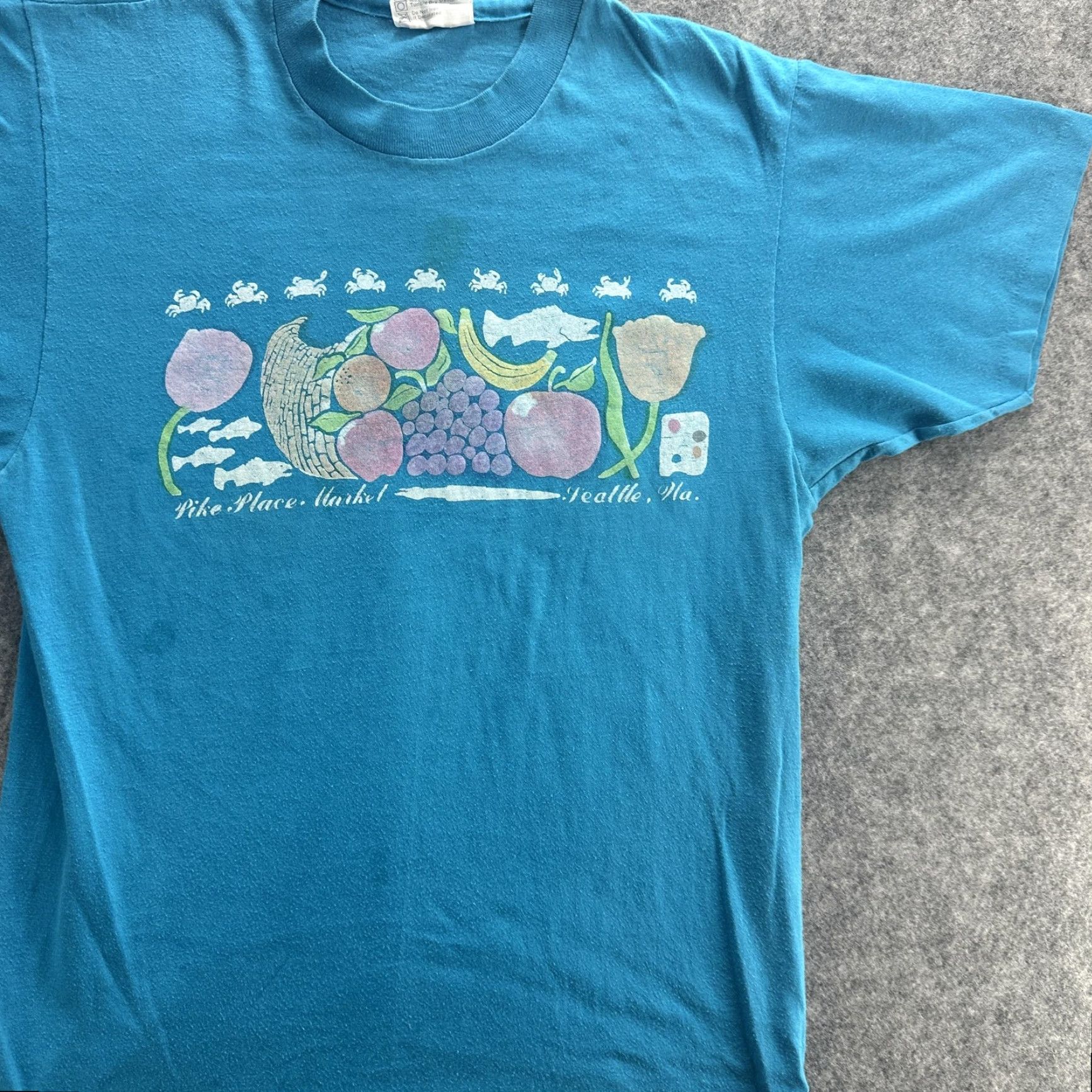 Hanes VINTAGE Pike Place Market Shirt Mens M Blue Seattle 80s Hanes Tee Graphic Print Souvenir Size US M / EU 48-50 / 2 - 3 Thumbnail