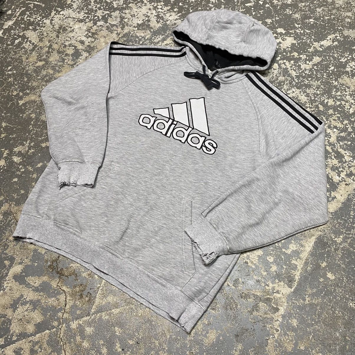 Adidas × Vintage Vintage Adidas 3 Stripe Grey Hoodie Sweatshirt Size US M / EU 48-50 / 2 - 2 Thumbnail