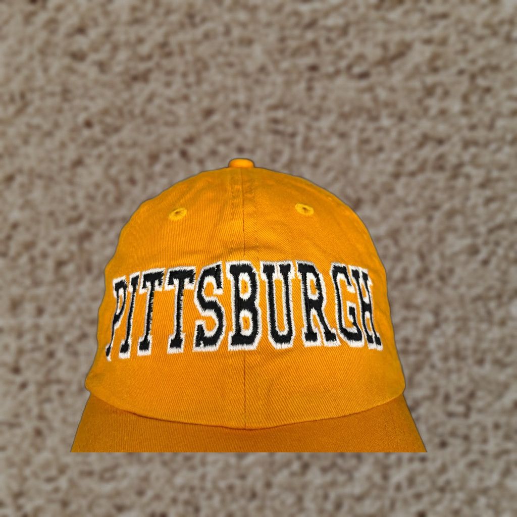 Vintage Pittsburgh Hat Strap Back Adult One Size Yellow Embroidered 100% Cotton Cap Size ONE SIZE - 1 Thumbnail