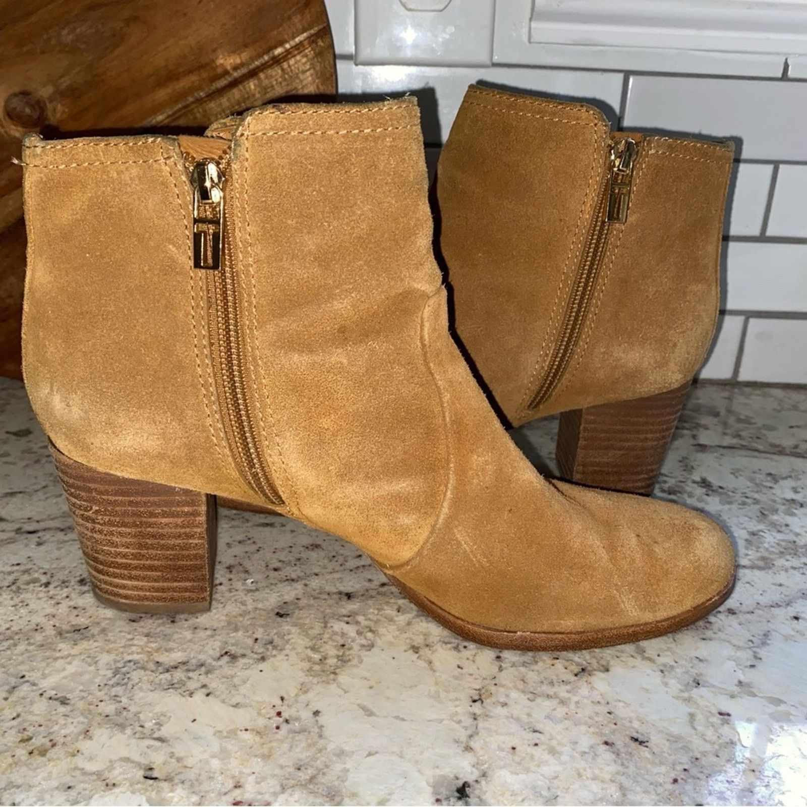 Tory Burch Tory Burch Sabe $398 Caramel Suede Ankle Booties size 9M EUC Size US 9 / IT 39 - 7 Thumbnail