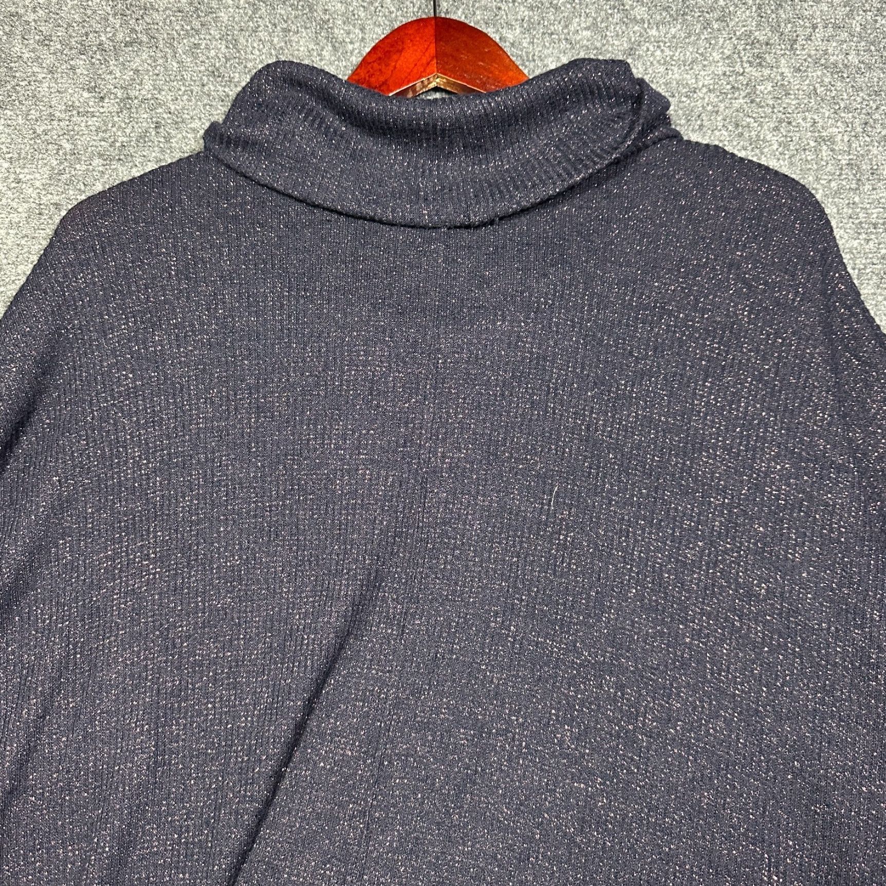 Anthropologie Anthropologie Sweater Womens Medium Navy Blue Pink Sparkle Ruffle Turtleneck Knit Pullover- Women's Classic Modern Size M/L (Size S) Size S / US 4 / IT 40 - 8 Thumbnail