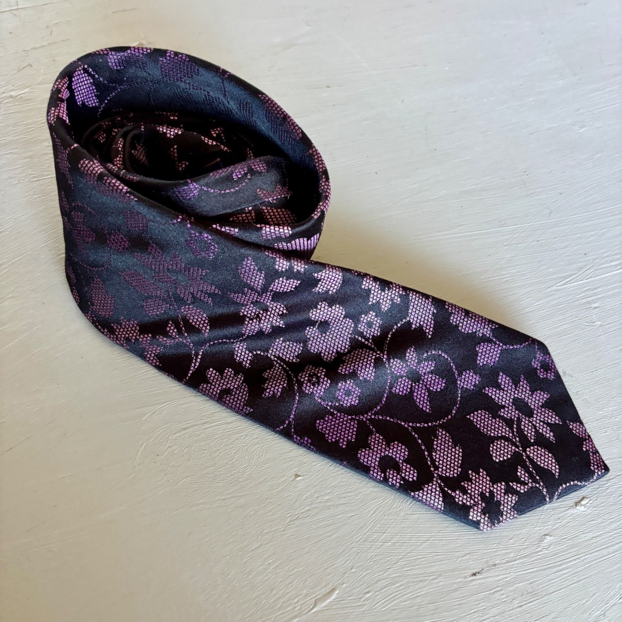 Other Vintage Broletto Tie Purple Floral Silk Made USA Jacquard Fl Size ONE SIZE - 3 Thumbnail
