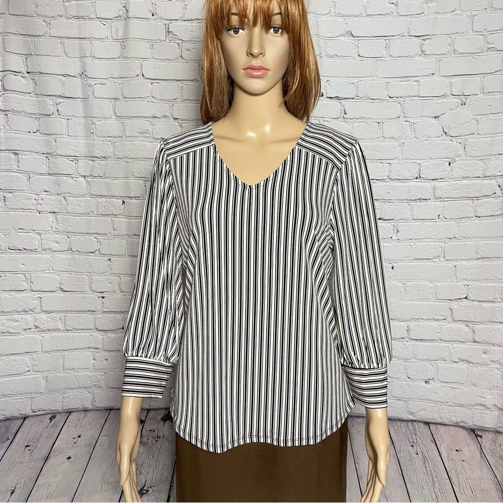 Adrianna Papell NWT New $69 Adrianna Papell 3/4 Sleeve Striped Blouse Size Size L / US 10 / IT 46 - 1 Thumbnail