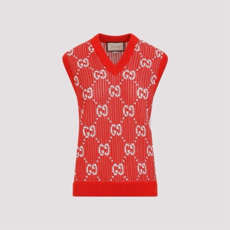 Gucci NWT Red GUCCI Vest GG cotton knit vest GG cotton jacquard kn Size US S / EU 44-46 / 1 - 1 Thumbnail