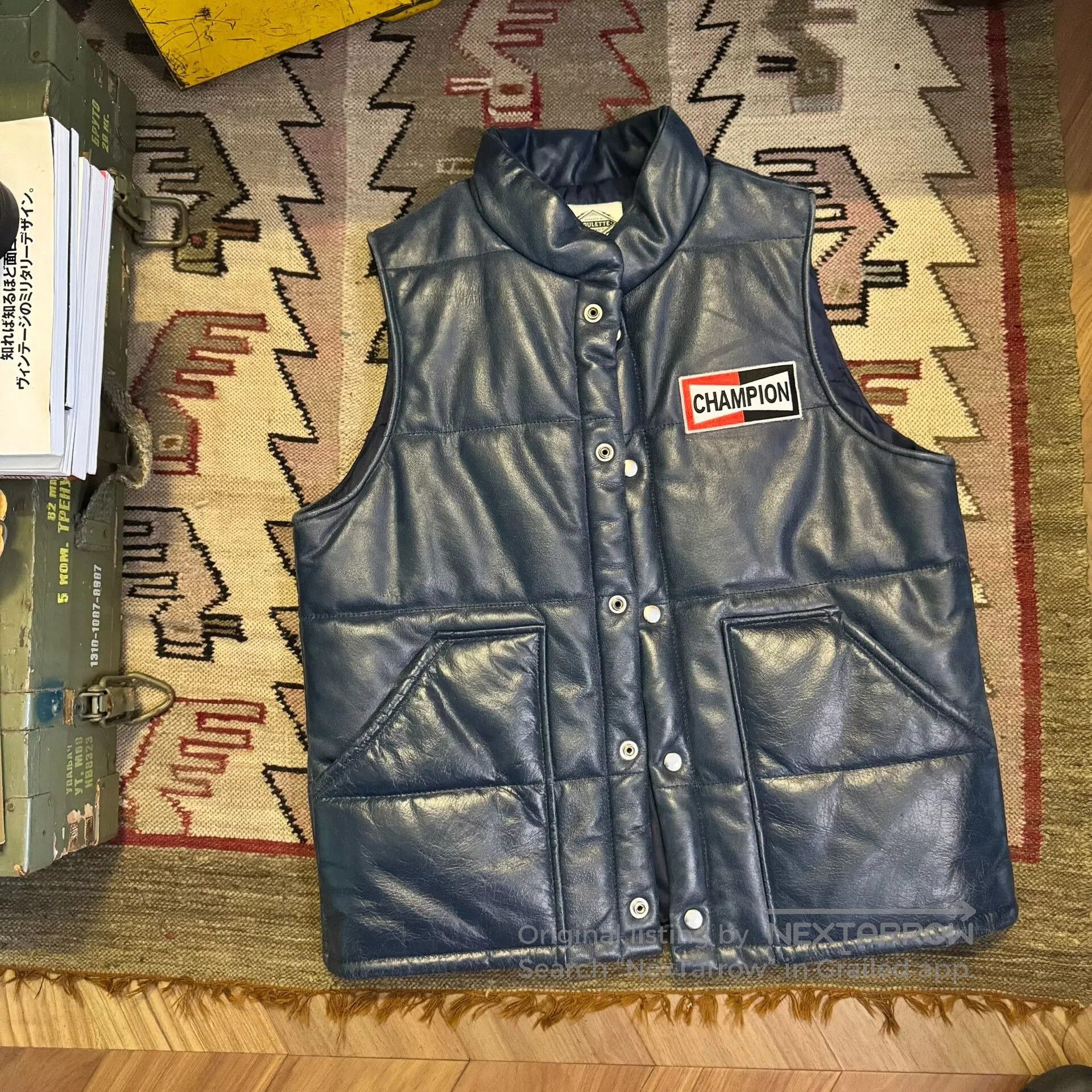 Vintage Japanese Roulette Champion Leather Vest. Size US L / EU 52-54 / 3 - 1 Thumbnail
