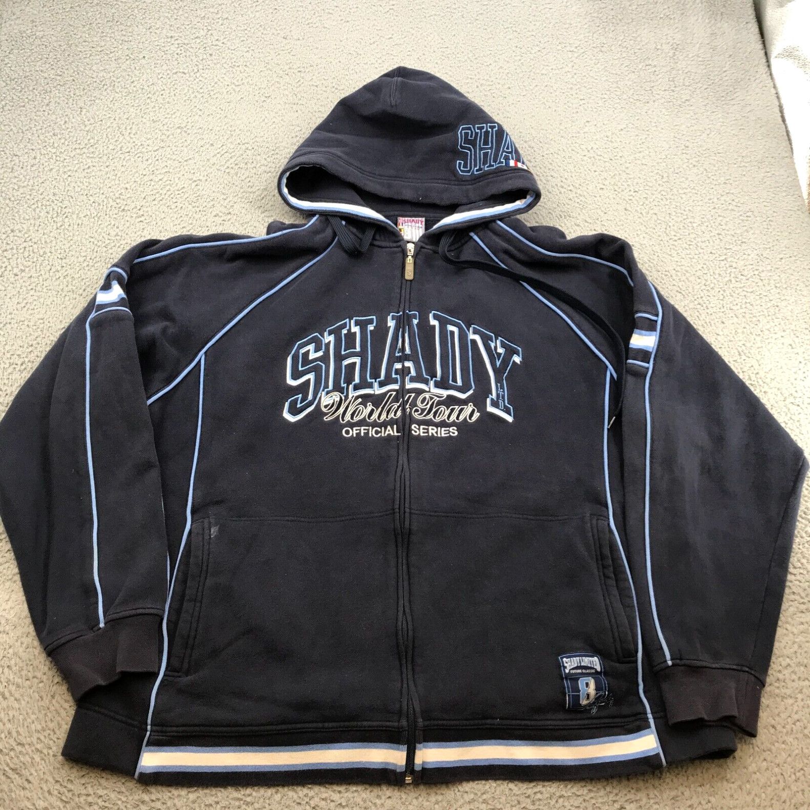 image of Vintage Shady Sweater Adult XL Blue Graphic Y2K Full Zip Hoodie 45450 in White, Men's