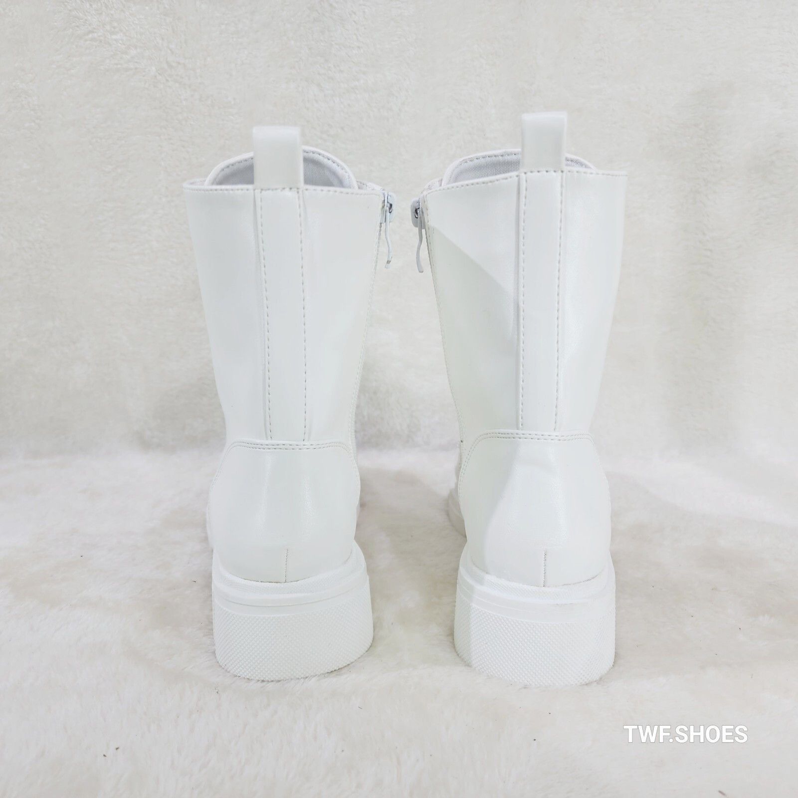 Other Rylee White Combat Ankle Boots Iridescent Rhinestone Tongue Size US 10 / IT 40 - 4 Thumbnail