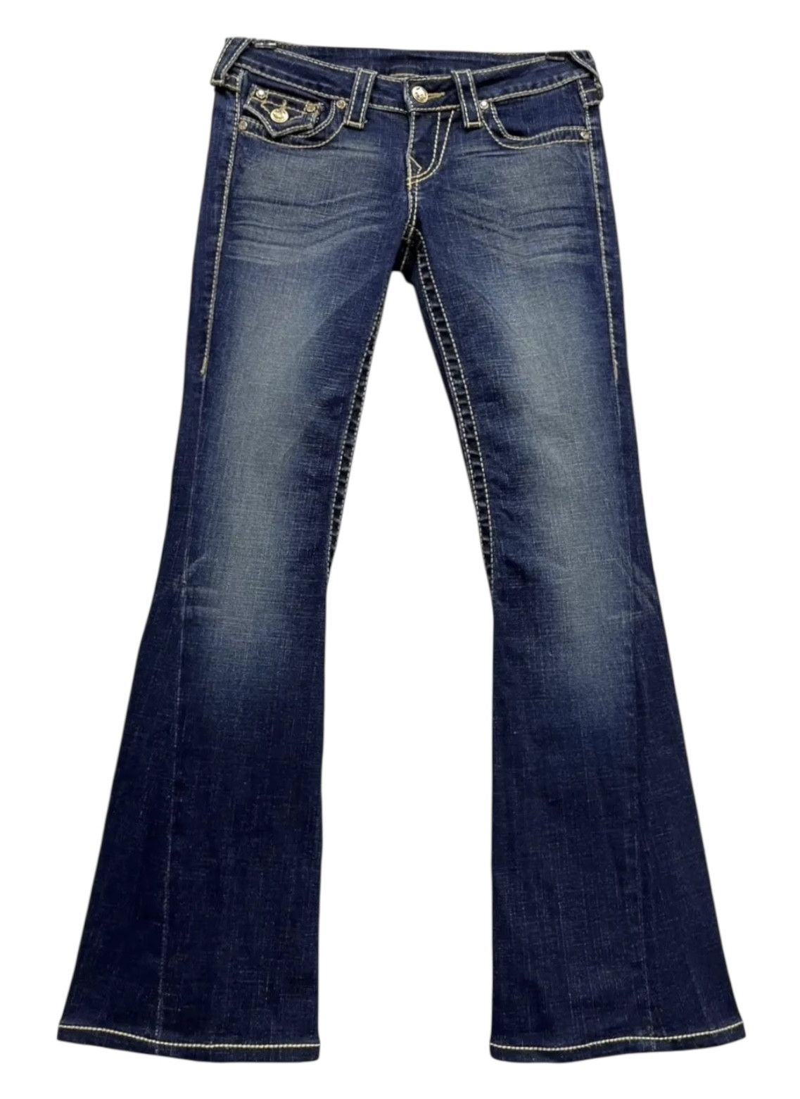 True Religion RARE💎JOEY BIG T Gem Button Stretch Denim Flare Low Rise USA Size 26" / US 2 / IT 38 - 2 Thumbnail