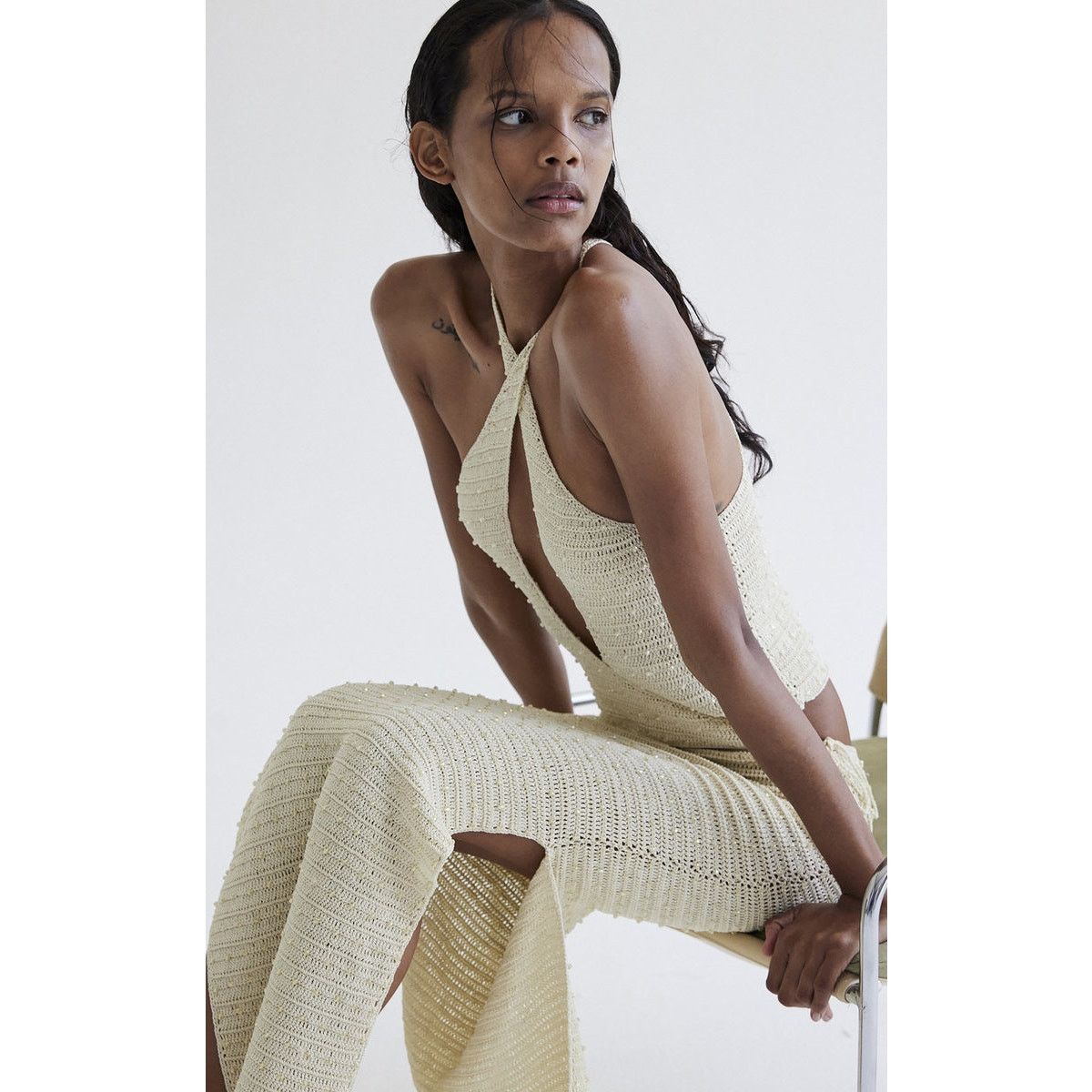 Aya Muse Veluti Embellished Crochet Maxi Dress 2 piece XS