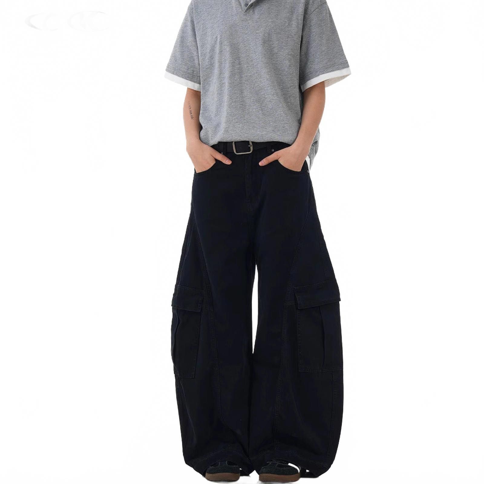 Japanese Brand Wide Leg Cargo Pants, Baggy Casual Workwear Pants Size US 32 / EU 48 - 6 Thumbnail