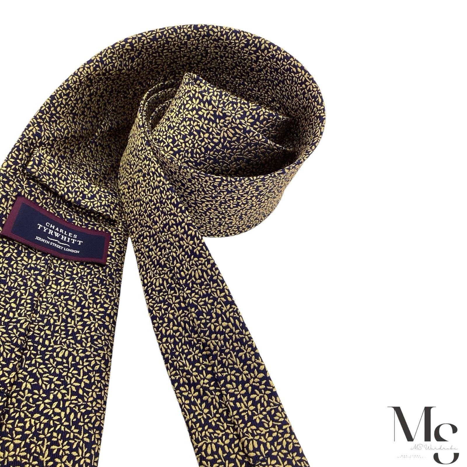 Charles Tyrwhitt CHARLES TYRWHITT Gold Floral Silk Tie W:3.25" EX COND Size ONE SIZE - 3 Thumbnail