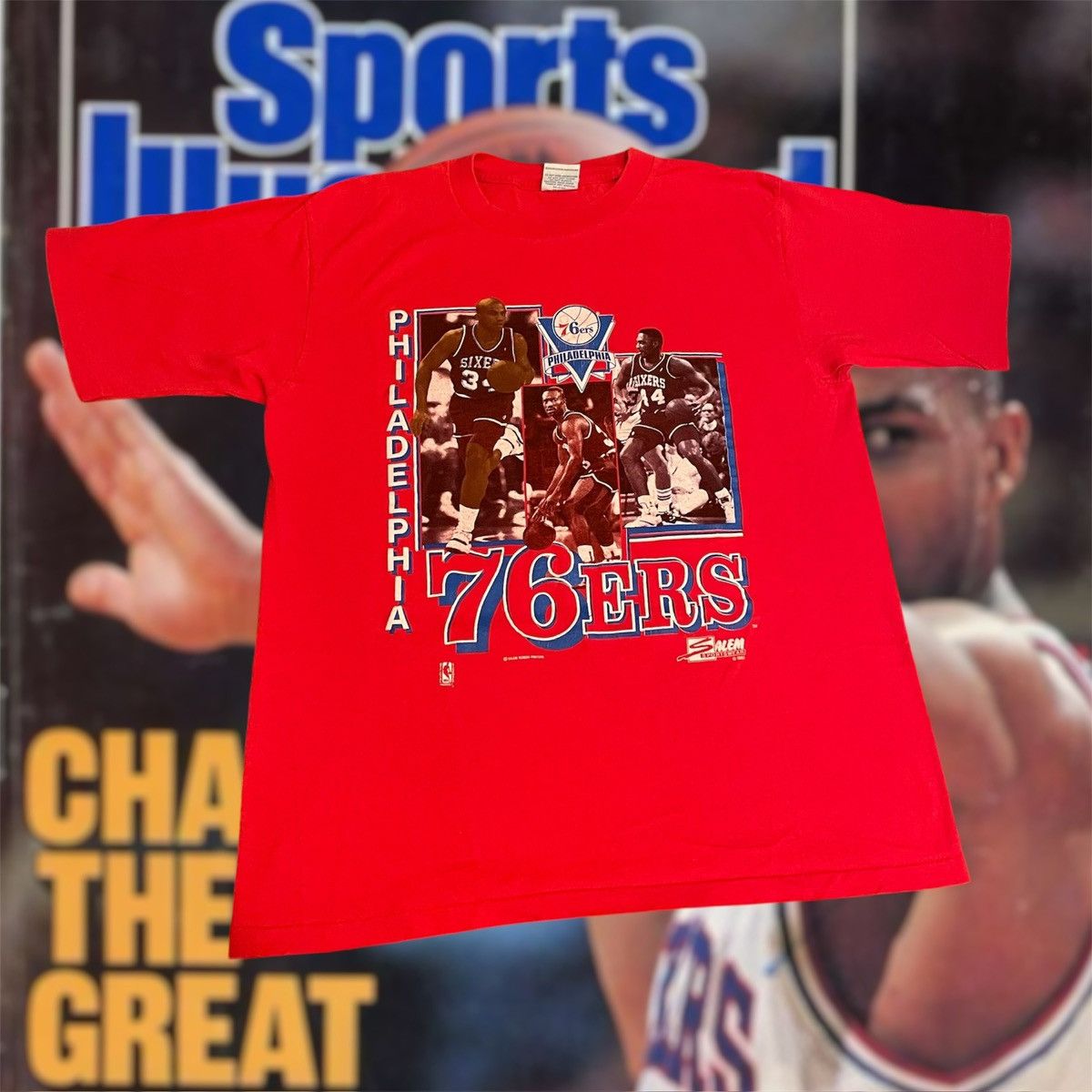 NBA × Salem Sportswear × Vintage Vintage 1990 NBA Philadelphia 76ers Sixers Basketball Tee Size US L / EU 52-54 / 3 - 1 Thumbnail