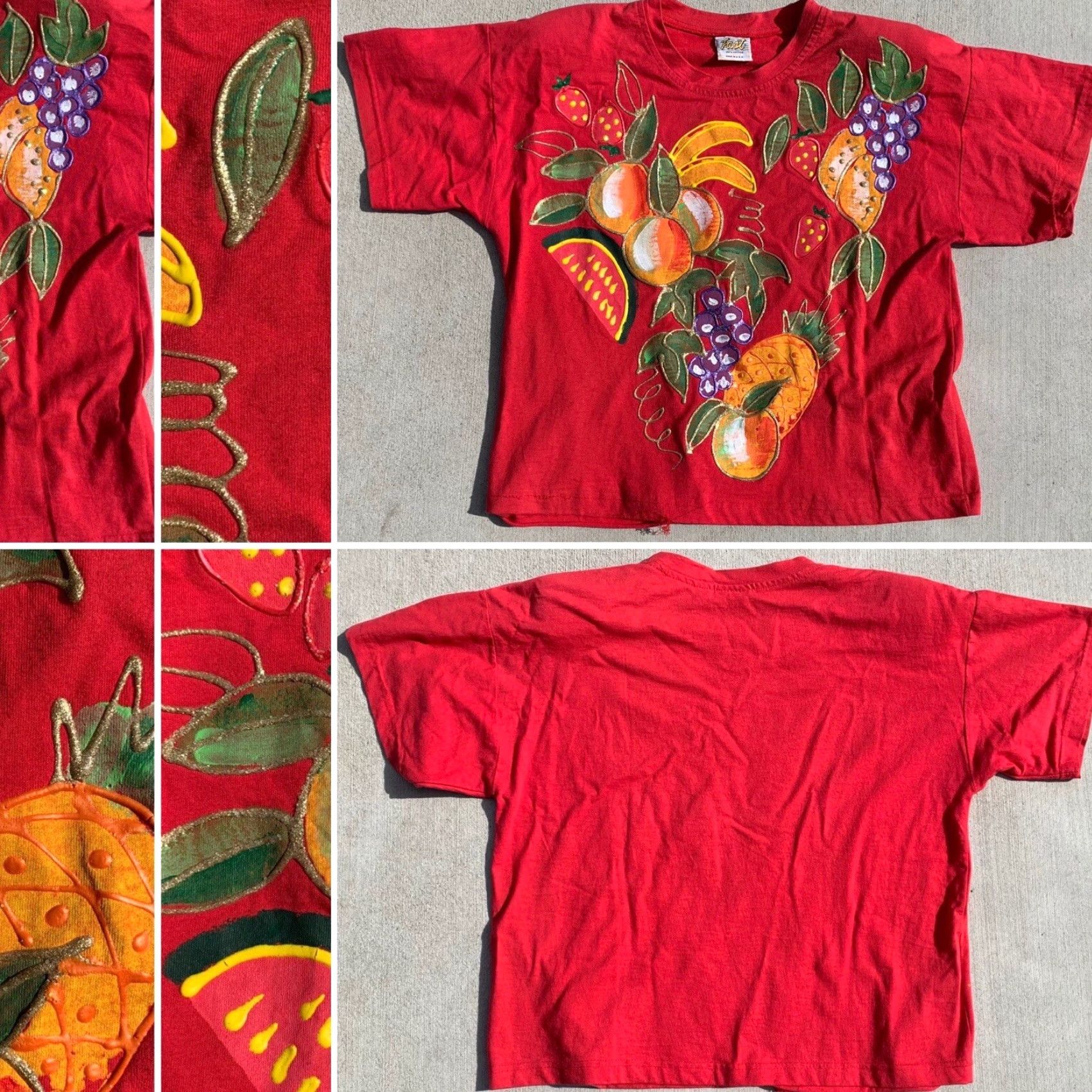 Vintage VINTAGE Fast Fruit Painted Wearable Art Tee T-Shirt One Size Red 1980s 1990s Casual Size ONE SIZE - 4 Thumbnail