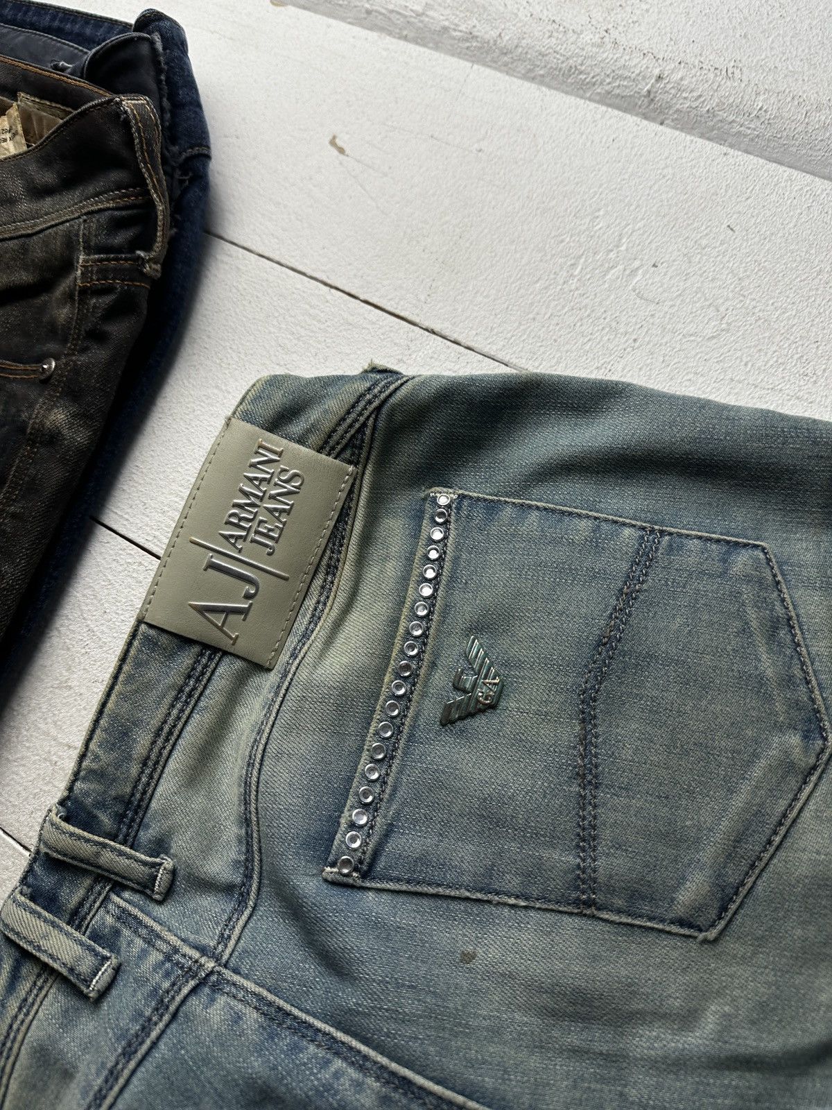 Armani 🚨 ARMANI JEANS WOMEN BLUE DENIM PANTS RINGSTONES Y2K Size 27" / US 4 / IT 40 - 10 Thumbnail