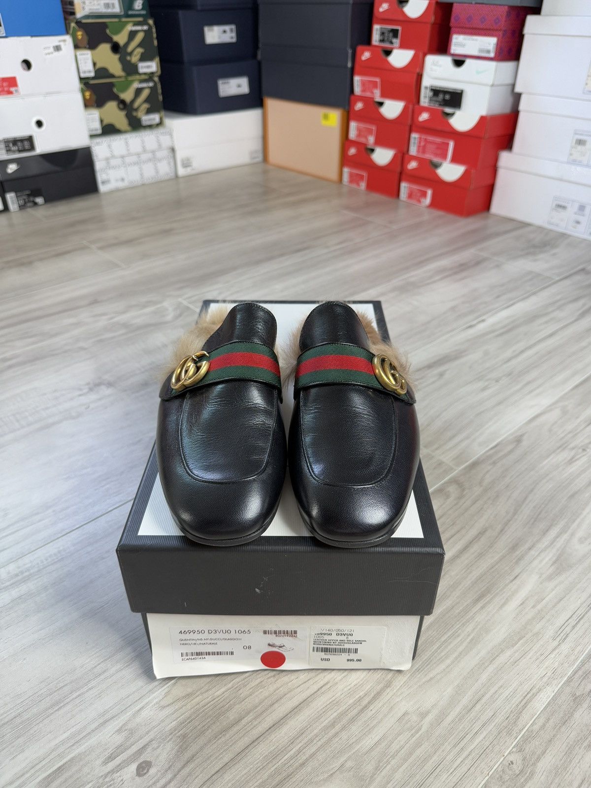 Gucci Black Leather Double G Fur Princetown Mules Size US 8 / EU 41 - 2 Thumbnail