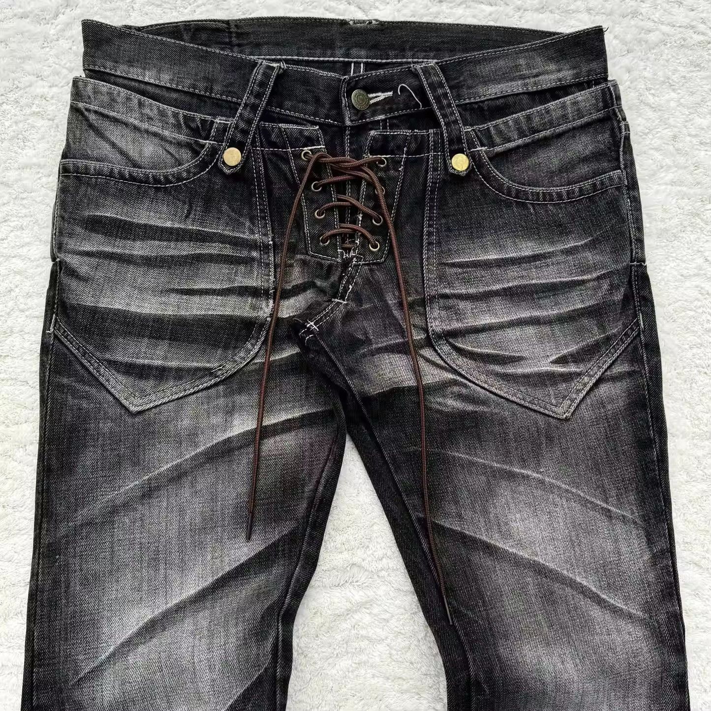 Designer Y2k Flared Lace Up Jean Size US 37 - 3 Thumbnail