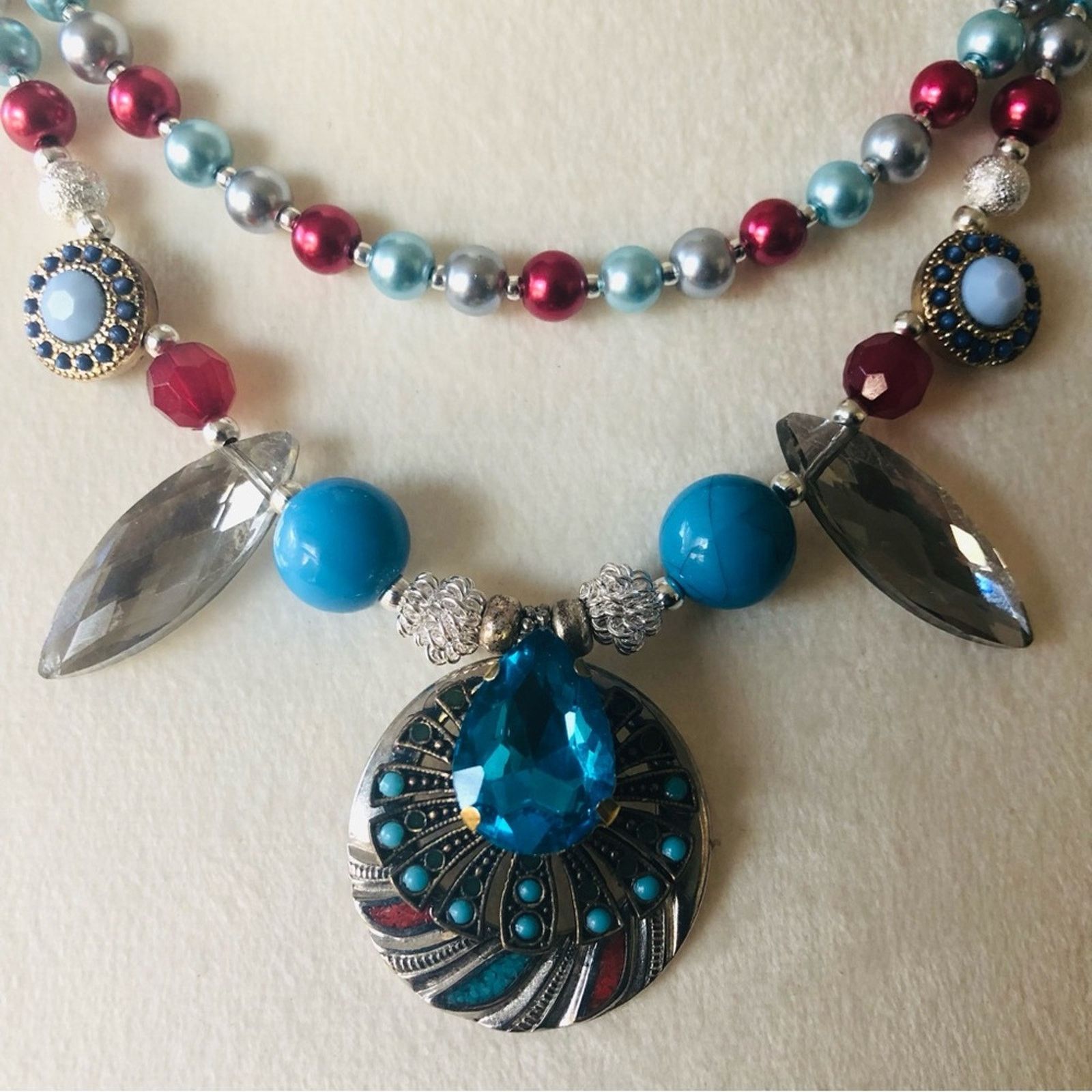 Handmade Handcrafted repurpose double strand turquoise Pearl necklac Size ONE SIZE - 10 Thumbnail