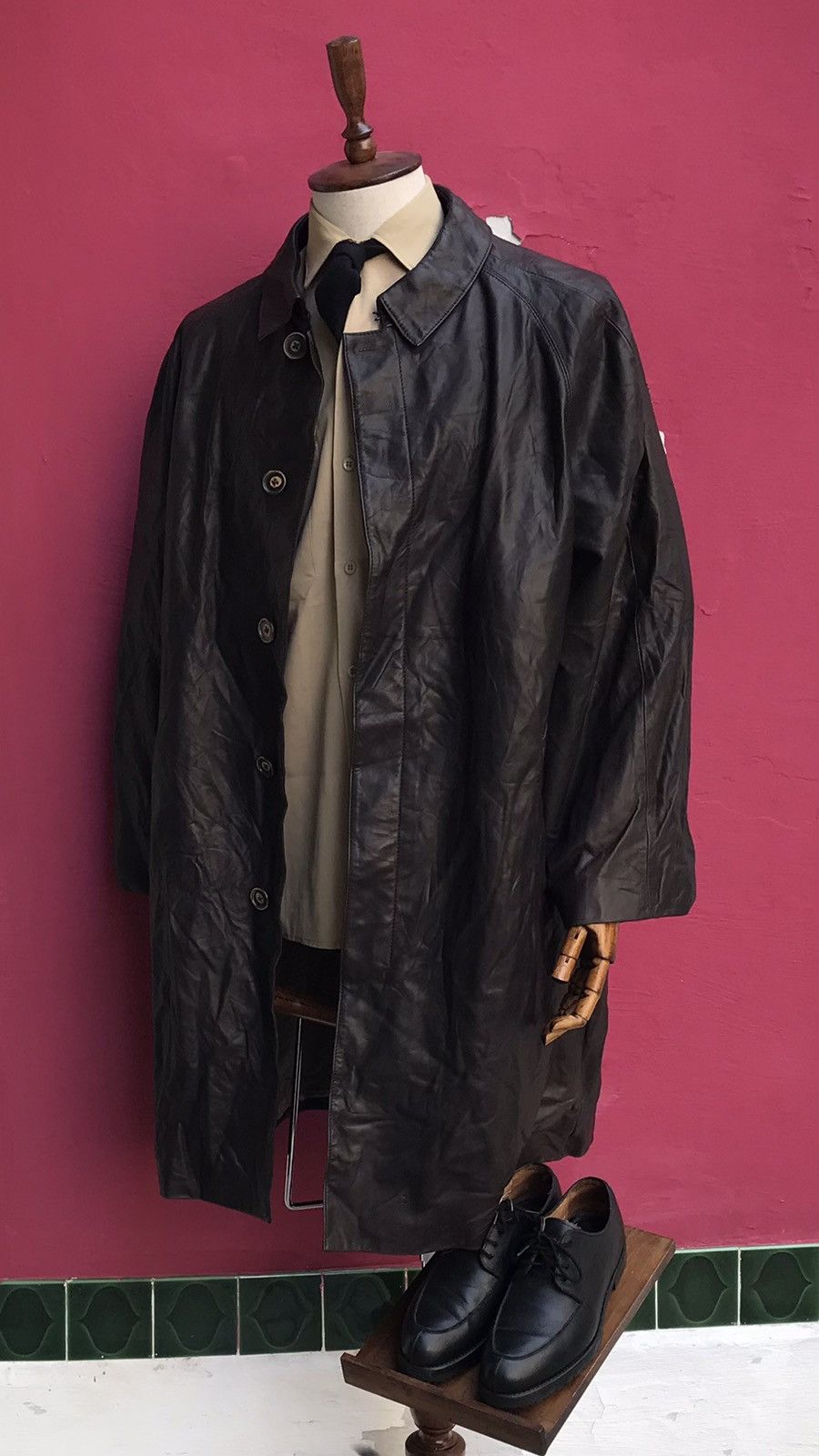 Handmade WOOL & CASHMERE LINED LEATHER RAGLAN COAT, BALMACAAN COAT Size US L / EU 52-54 / 3 - 1 Thumbnail