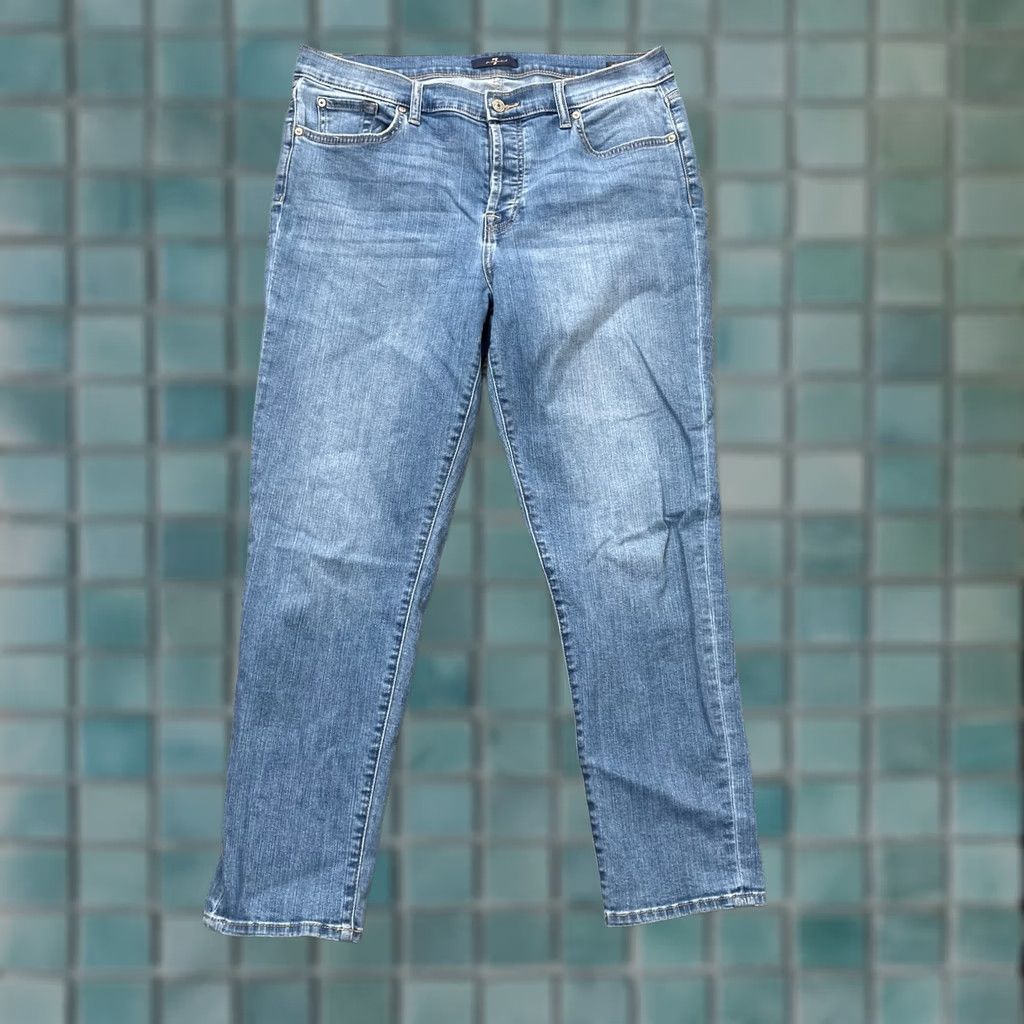 7 For All Mankind 7 For All Mankind Jeans Womens 31 Blue Tapered Leg Whisker Denim Cotton Stretch Regular 5-Pocket Mens? Womens Size 24" / US 00 / IT 34 - 1 Thumbnail