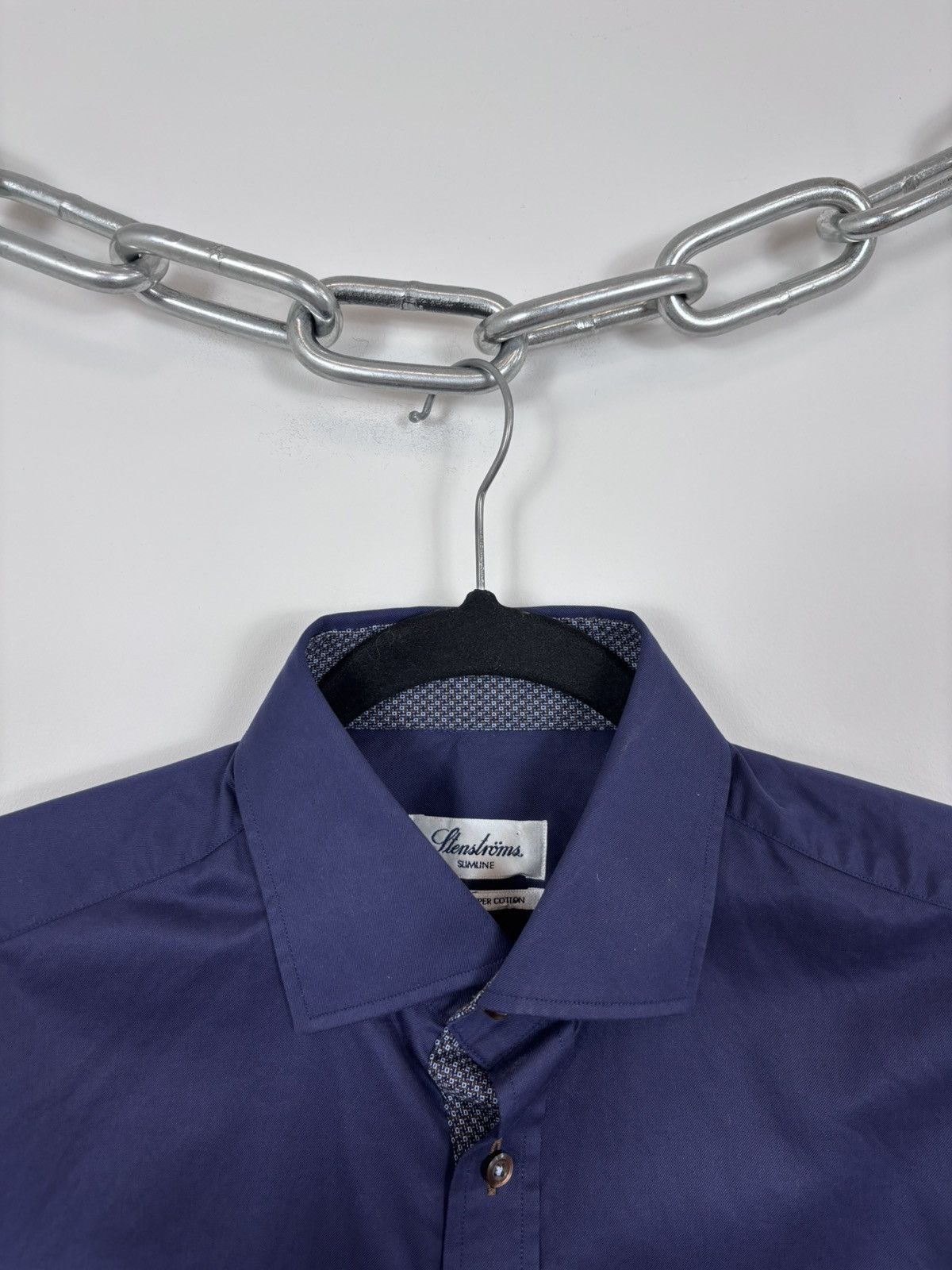 Strenstroms Stenstroms Men’s Slimline Navy Blue Dress Button Up Shirt Size US M / EU 48-50 / 2 - 4 Thumbnail