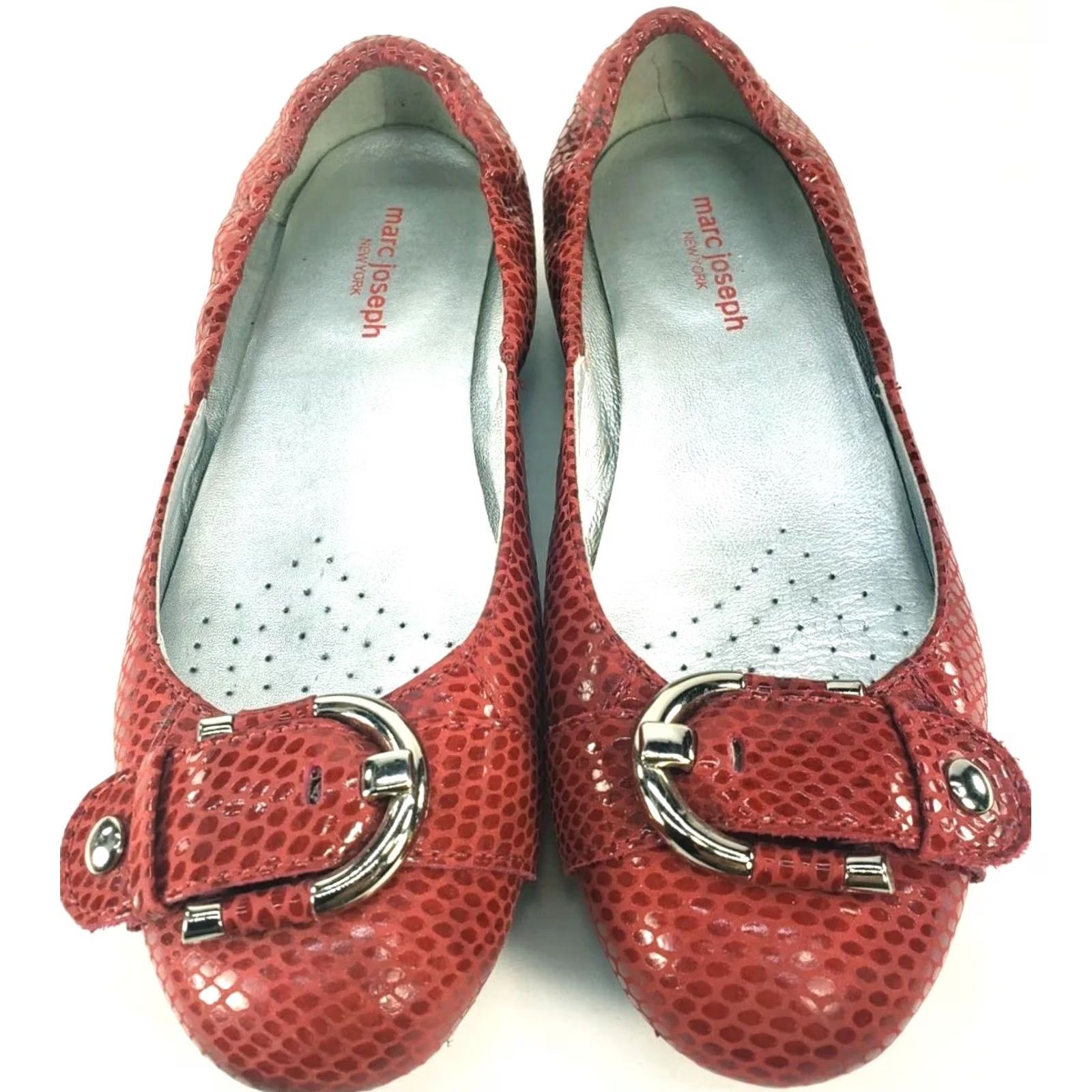 Vintage Marc Joseph Women's Red Rockaway Ballet Flats Leather Reptile Print Slip-On 7M Size US 7 / IT 37 - 3 Thumbnail