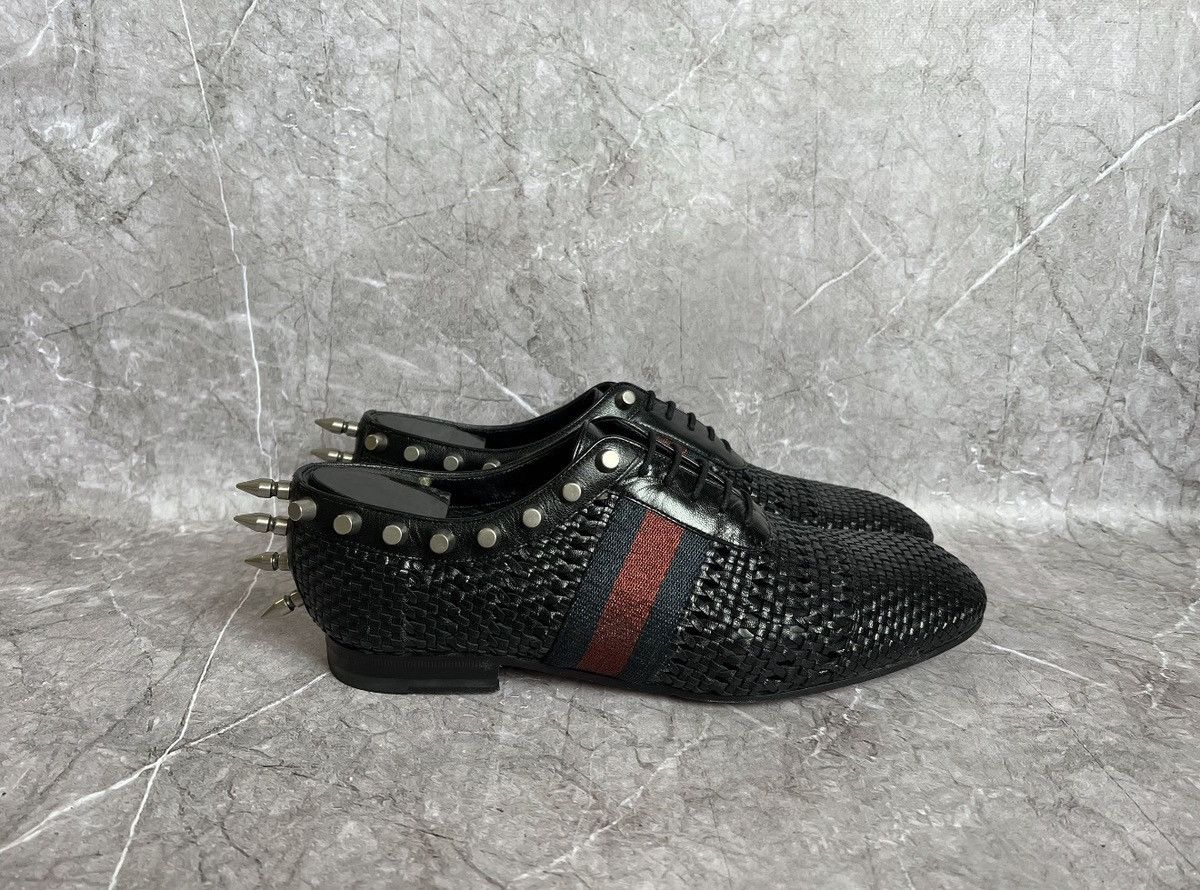 Gucci GUCCI Studded Spike Woven Oxford shoes Black Leather web Size US 9 / EU 42 - 1 Thumbnail