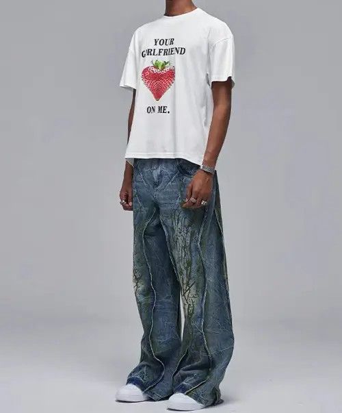 VIBE Water Ripple Heavy Duty Washed Distressed Jeans Size US 32 / EU 48 - 3 Thumbnail