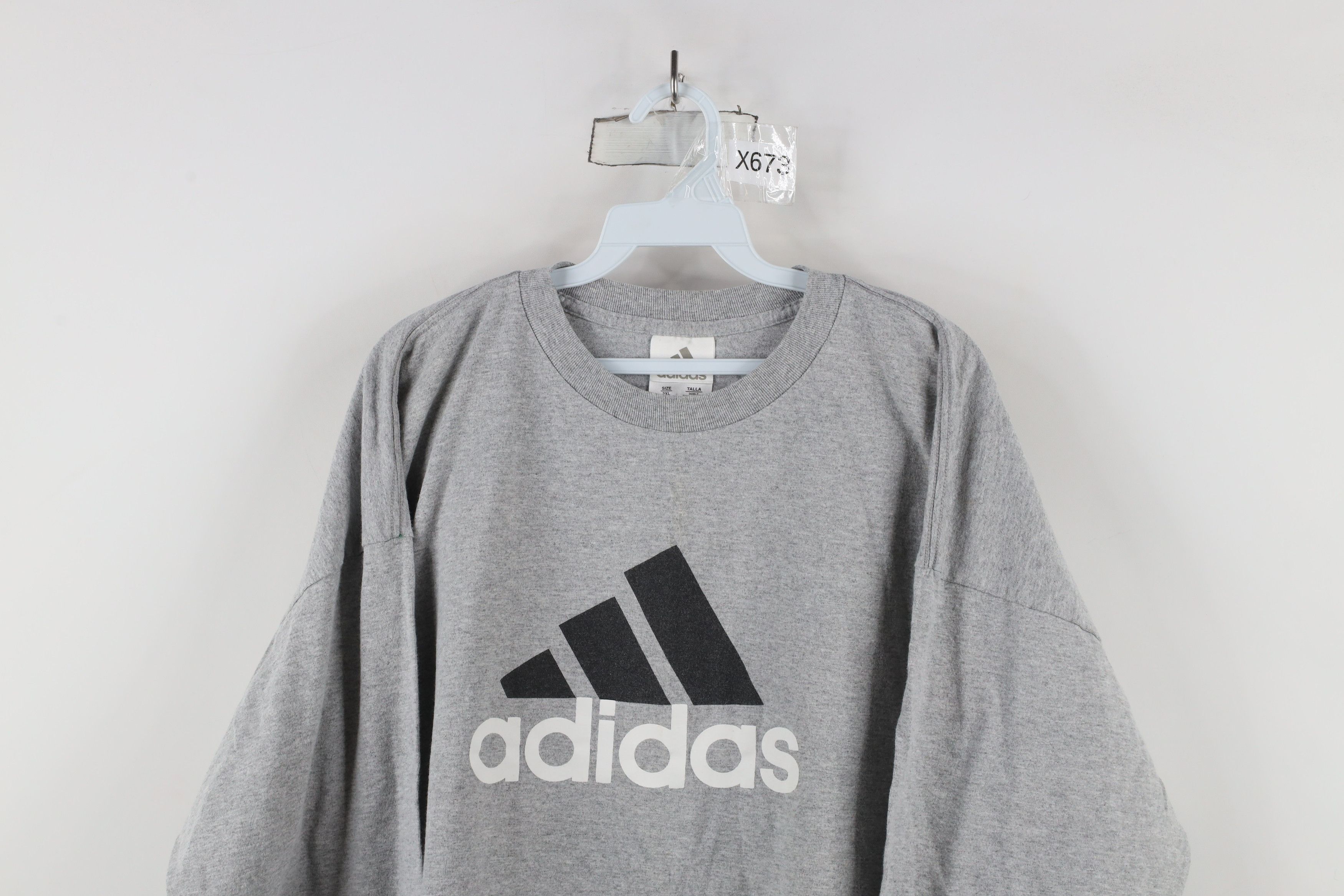 Adidas × Vintage Vintage 90s Adidas Logo Long Sleeve T-Shirt Heather Gray USA Size US XXL / EU 58 / 5 - 2 Thumbnail