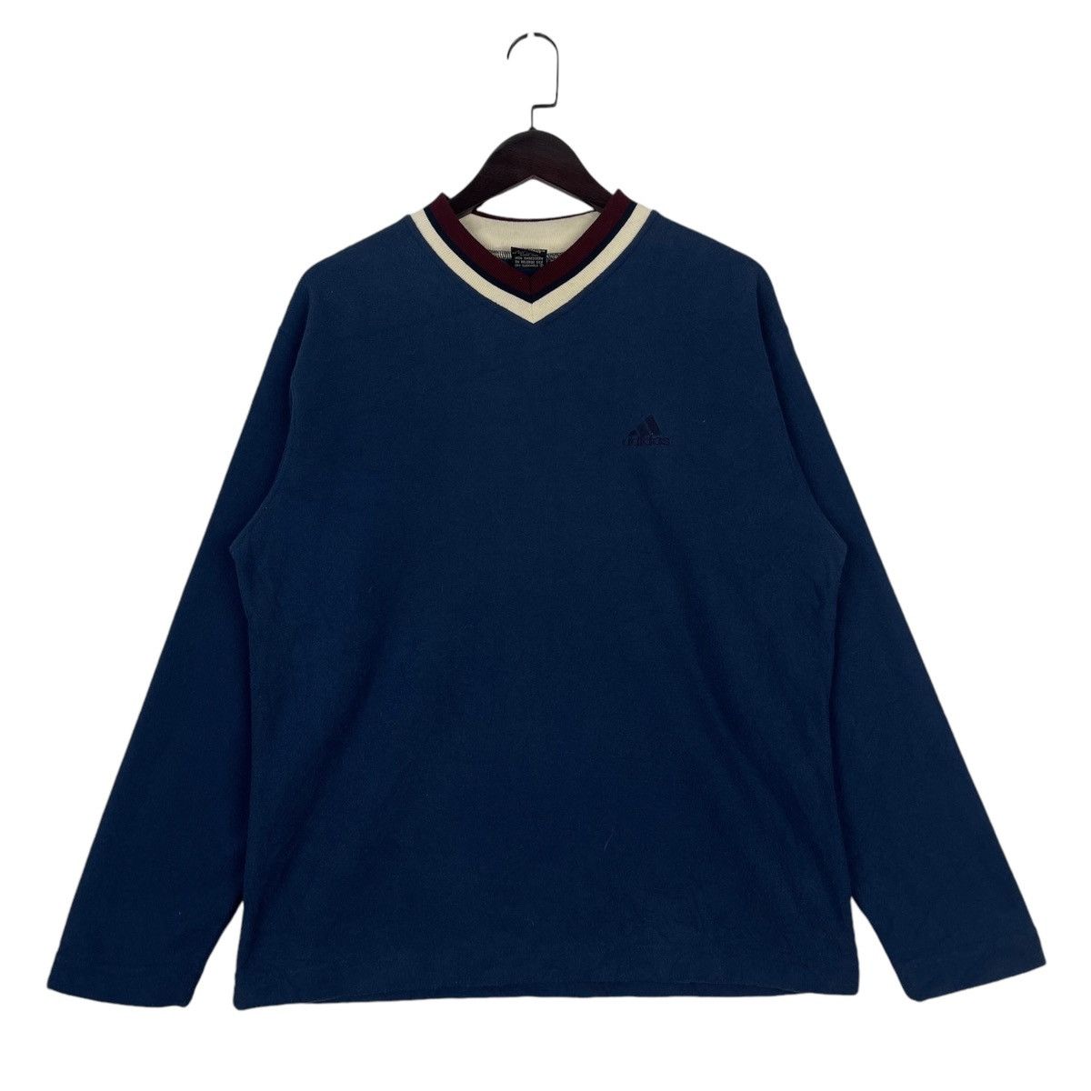 Adidas × Vintage Vintage Adidas Sweatshirt V-neck Navy Blue Pullover Jumper Size US S / EU 44-46 / 1 - 1 Thumbnail