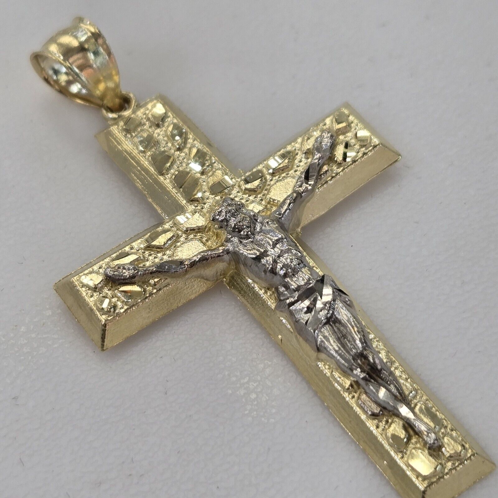 Real 10k Gold nugget Jesus Crucifix Cross Pendant charm