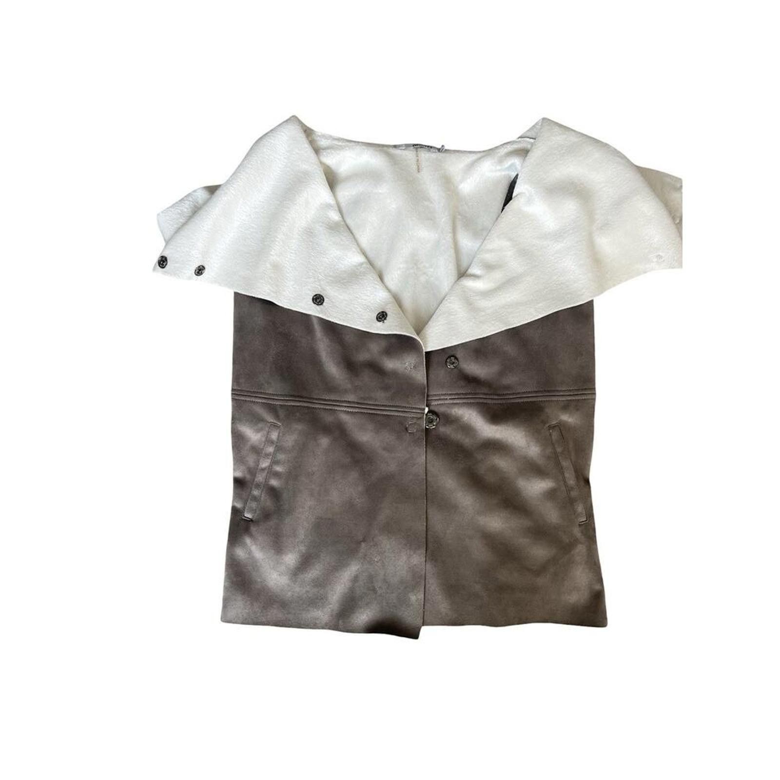 Issey Miyake Stylish Two-Tone Faux Suede Women's Outerwear Jacket Size M / US 6-8 / IT 42-44 - 2 Thumbnail