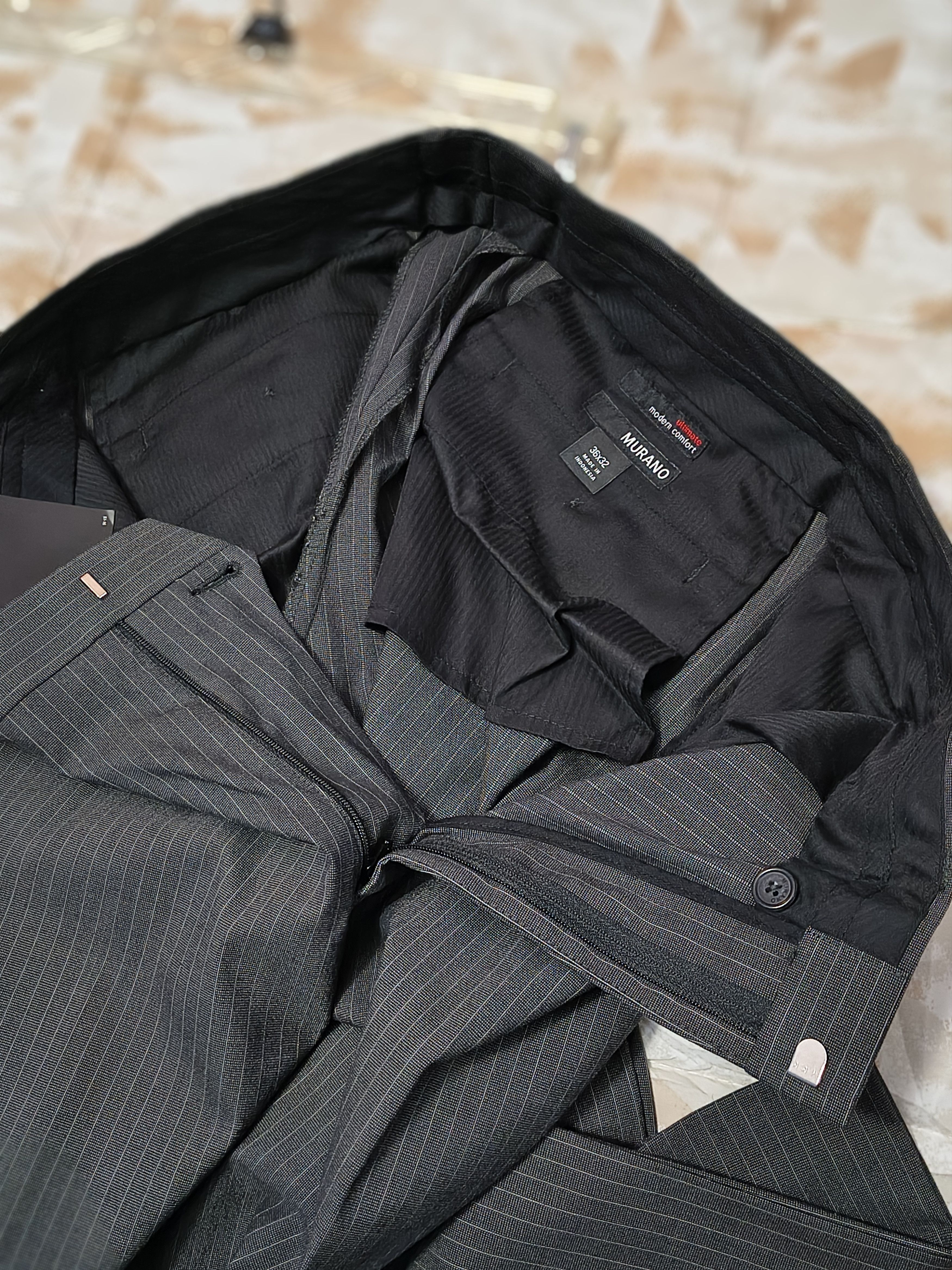 Murano ZAC MURANO 36x32 Men Grey stripe pant CLASSIC FIT FLAT FRONT Size US 36 / EU 52 - 1 Thumbnail