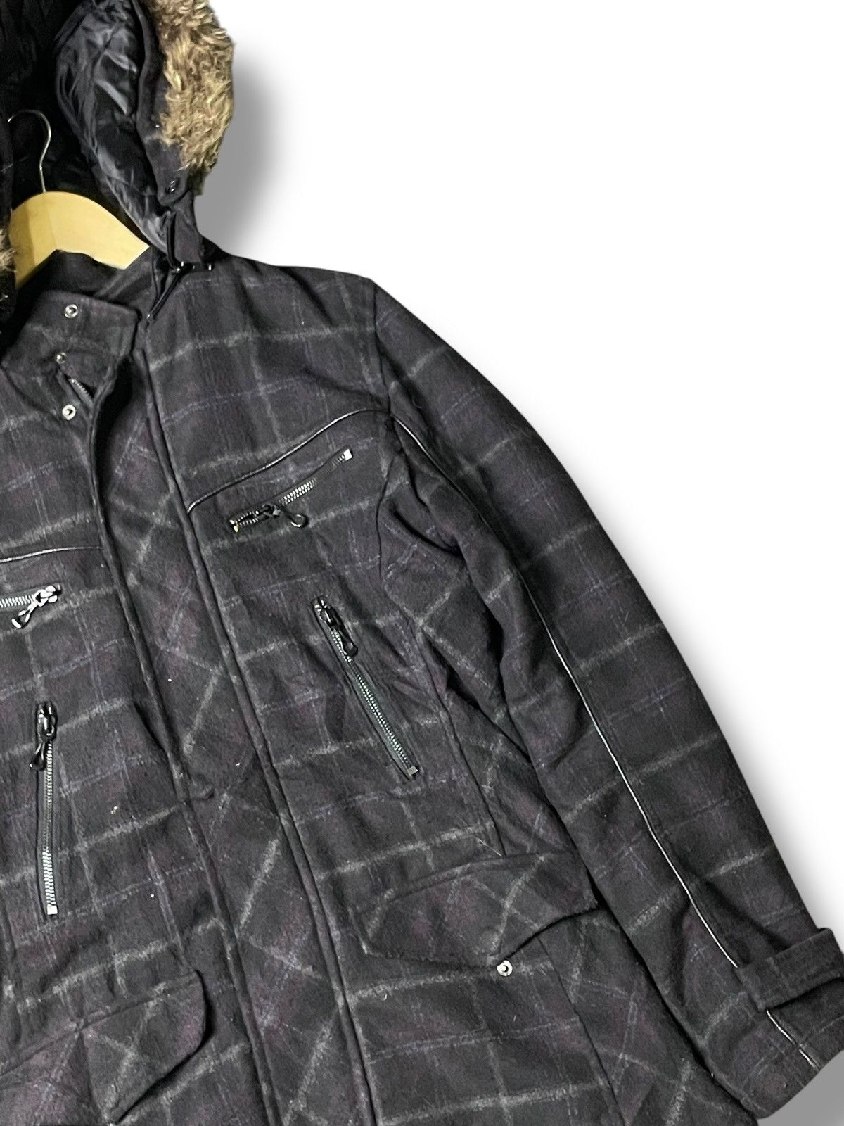 In The Attic × Japanese Brand × Vintage In The Attic Checkered Faux Fur Hooded Coat (107) Size US L / EU 52-54 / 3 - 3 Thumbnail
