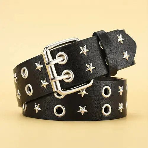 Vintage Trendy Pentagonal Star Rivet Men's Belt Size ONE SIZE - 2 Thumbnail