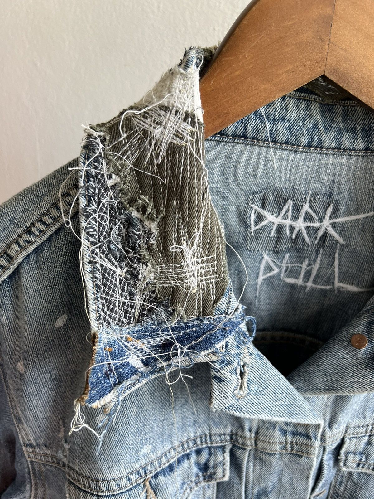 Handmade Patchwork Vintage “FUCK” Denim Jacket by Darkpull Size US S / EU 44-46 / 1 - 4 Thumbnail