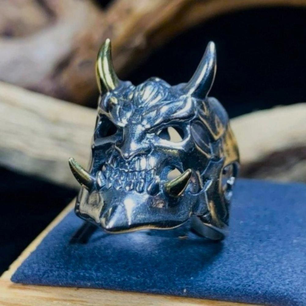 Designer Men's Yokai Skull Silver Open Gothic Mask Ring Size ONE SIZE - 5 Thumbnail