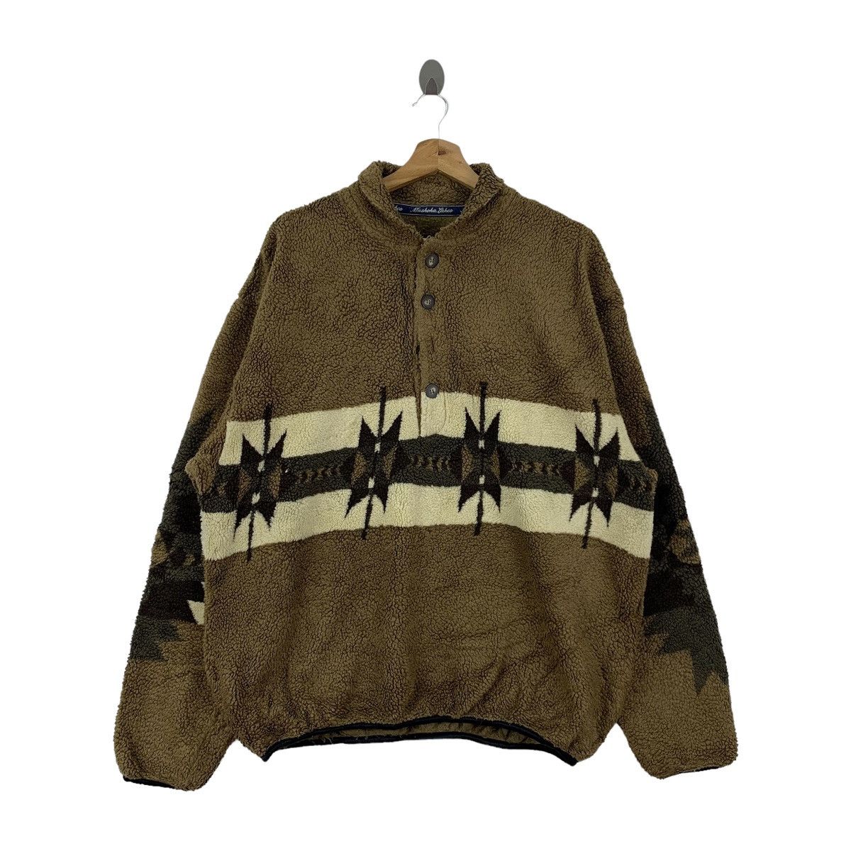 Vintage Vintage MUSKOKA LAKES Native Fleece Half Button Sweatshirt Size US L / EU 52-54 / 3 - 1 Thumbnail