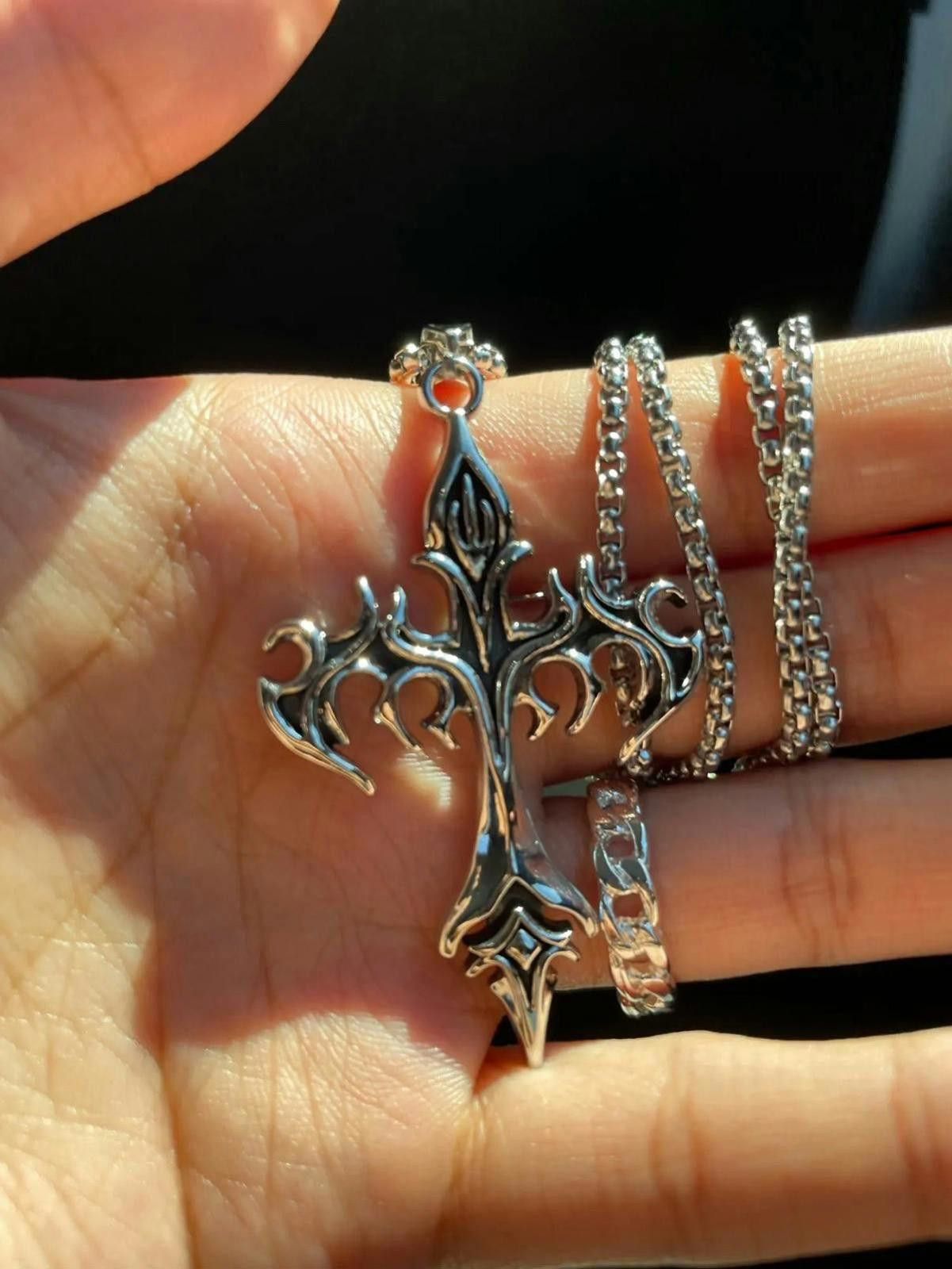Jewelry Flame Cross Pendant Necklace Size ONE SIZE - 2 Thumbnail