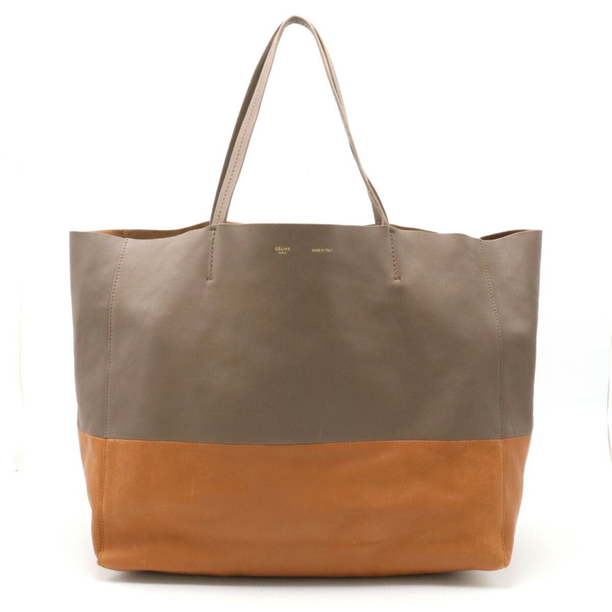 image of Celine Horizontal Cabas Tote Bag Large Shoulder Leather Bicolor Mocha Brown Light, Women's