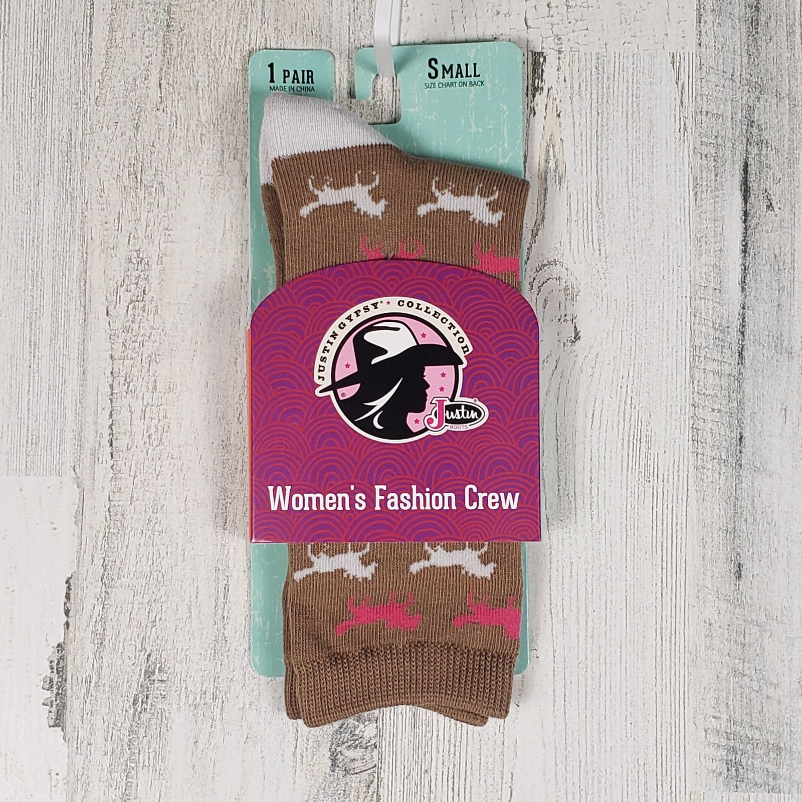 Justin NWT Justin Boots Fashion Cushioned Horse Crew Socks Small Size ONE SIZE - 1 Thumbnail
