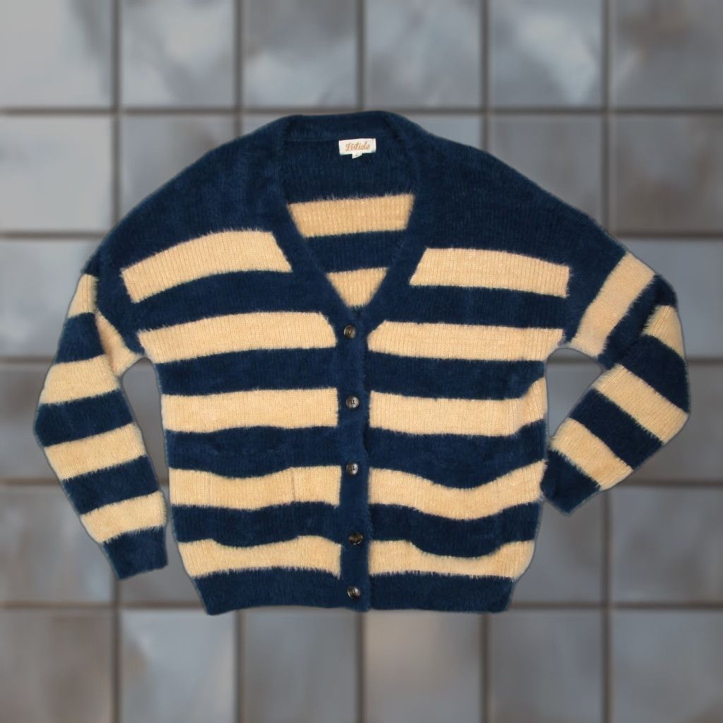 Vintage Listicle Cardigan Women Striped Blue Button Up Long Sleeve Oversized Size L / US 10 / IT 46 - 1 Thumbnail