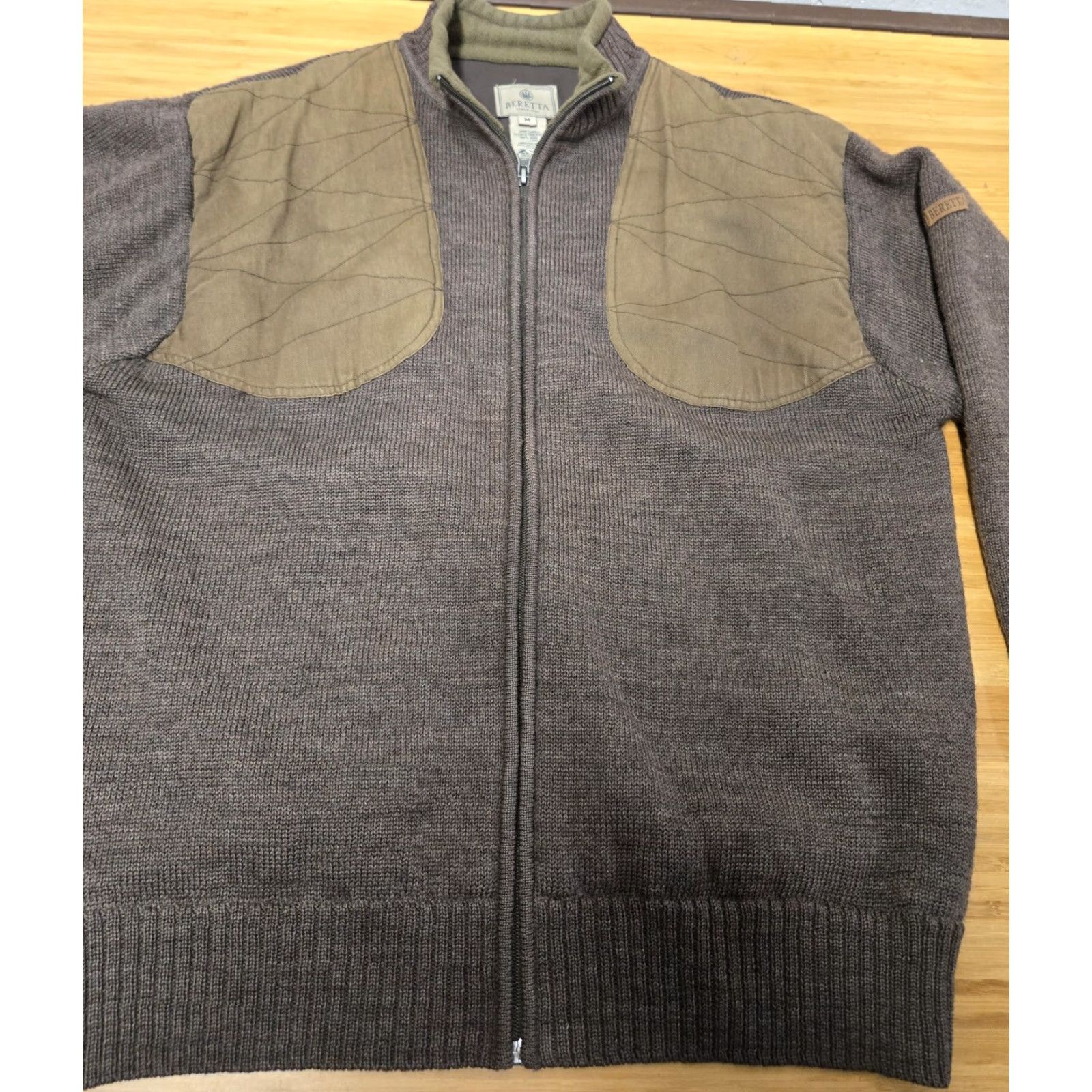 Vintage Beretta Mens Full Zip Sweater M Brown Wool Lined Shoulder Patches Hunting Knit Mock Neck Solid Size US M / EU 48-50 / 2 - 3 Thumbnail