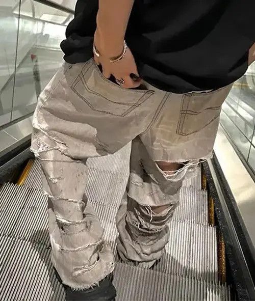 Homemade × Japanese Brand × Jean Y2K Unisex Wide Leg Distressed Back Ripped Jeans Size US 30 / EU 46 - 2 Thumbnail