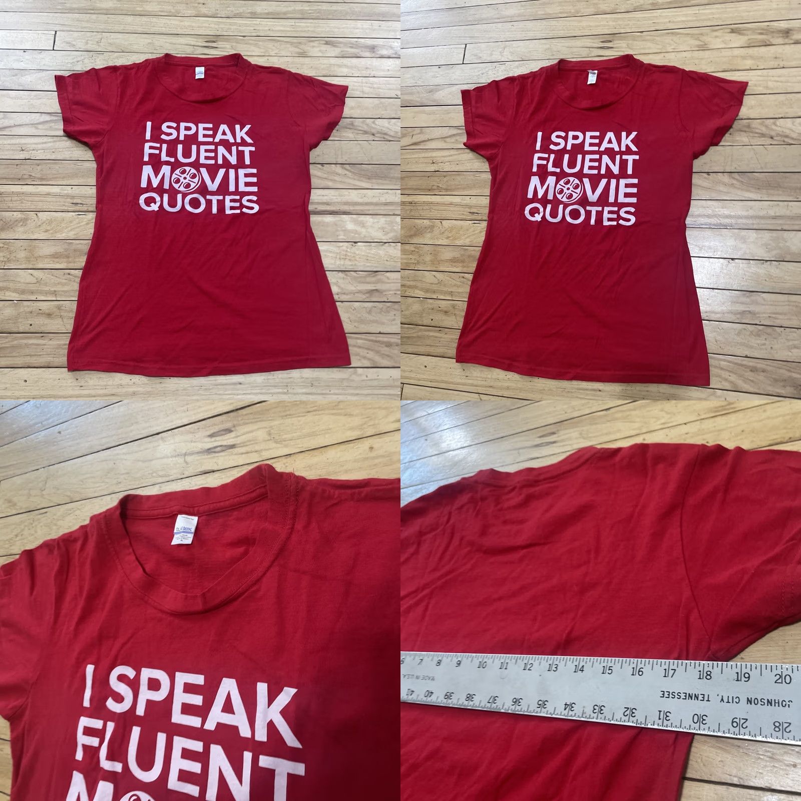 Tultex Tultex T-Shirt Women XL Red V-Neck I Speak Fluent Movie Quotes Graphic Tee Shirt Y2k Short Sleeve Cotton Ringspun Graphic Size XL / US 12-14 / IT 48-50 - 10 Thumbnail