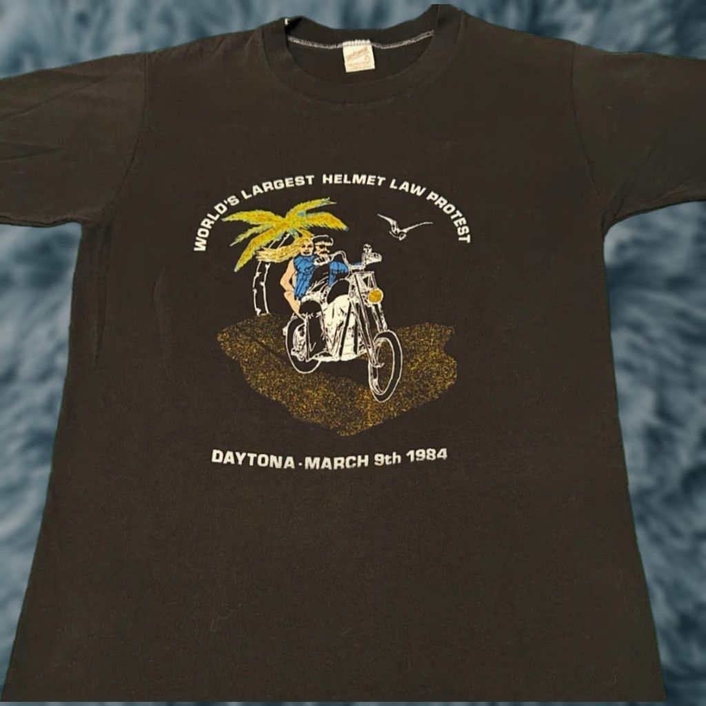 Vintage VINTAGE 80s Daytona Beach Biker Helmet Law Protest 1984 VTG Shirt M 3D Emblem Size US M / EU 48-50 / 2 - 1 Thumbnail
