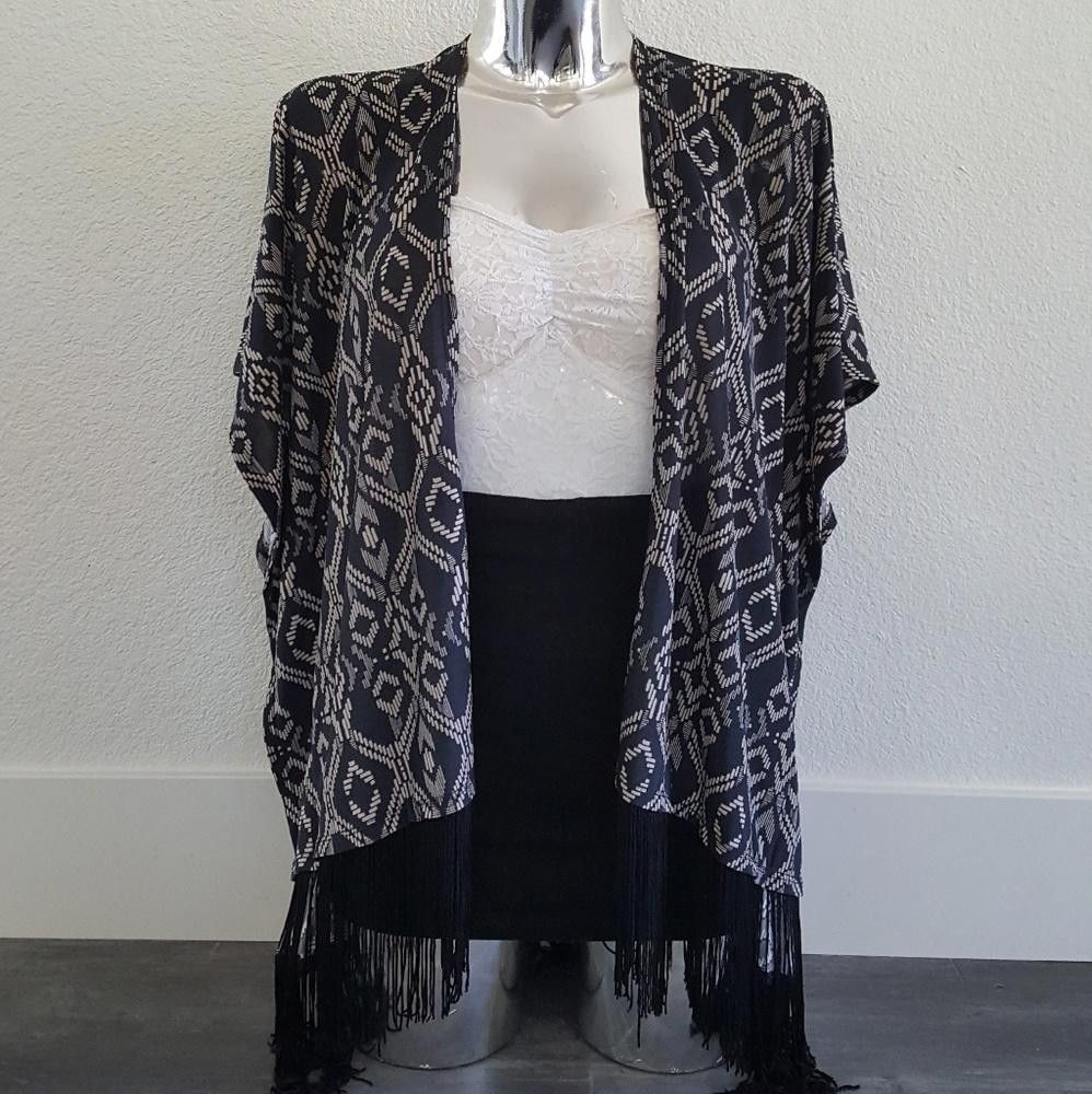 Designer Black Cream Print Detailed JC Duster Size S / US 4 / IT 40 - 1 Thumbnail